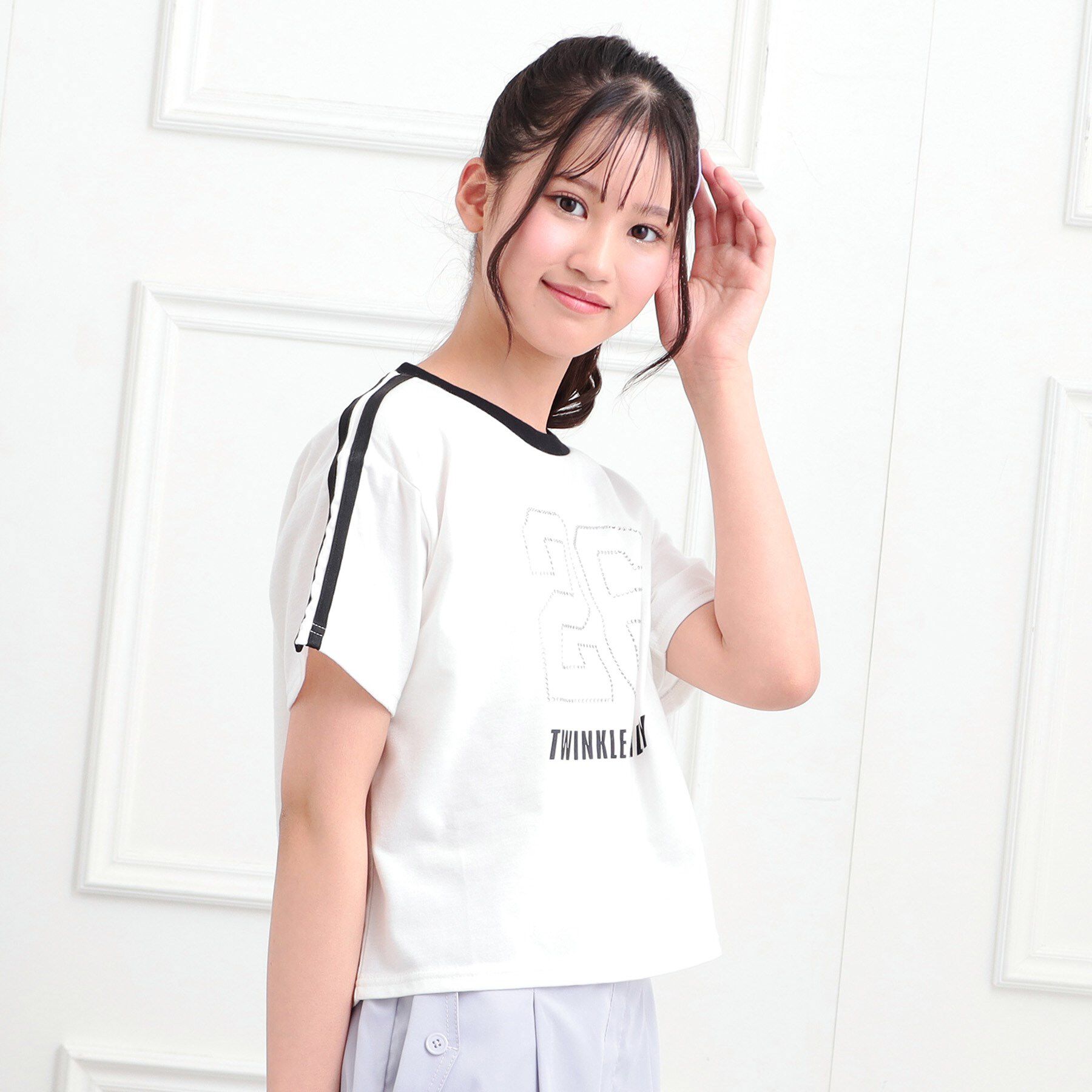 PINK-latte「ラインストーンナンバリングTシャツ」|Tシャツ・カットソー|