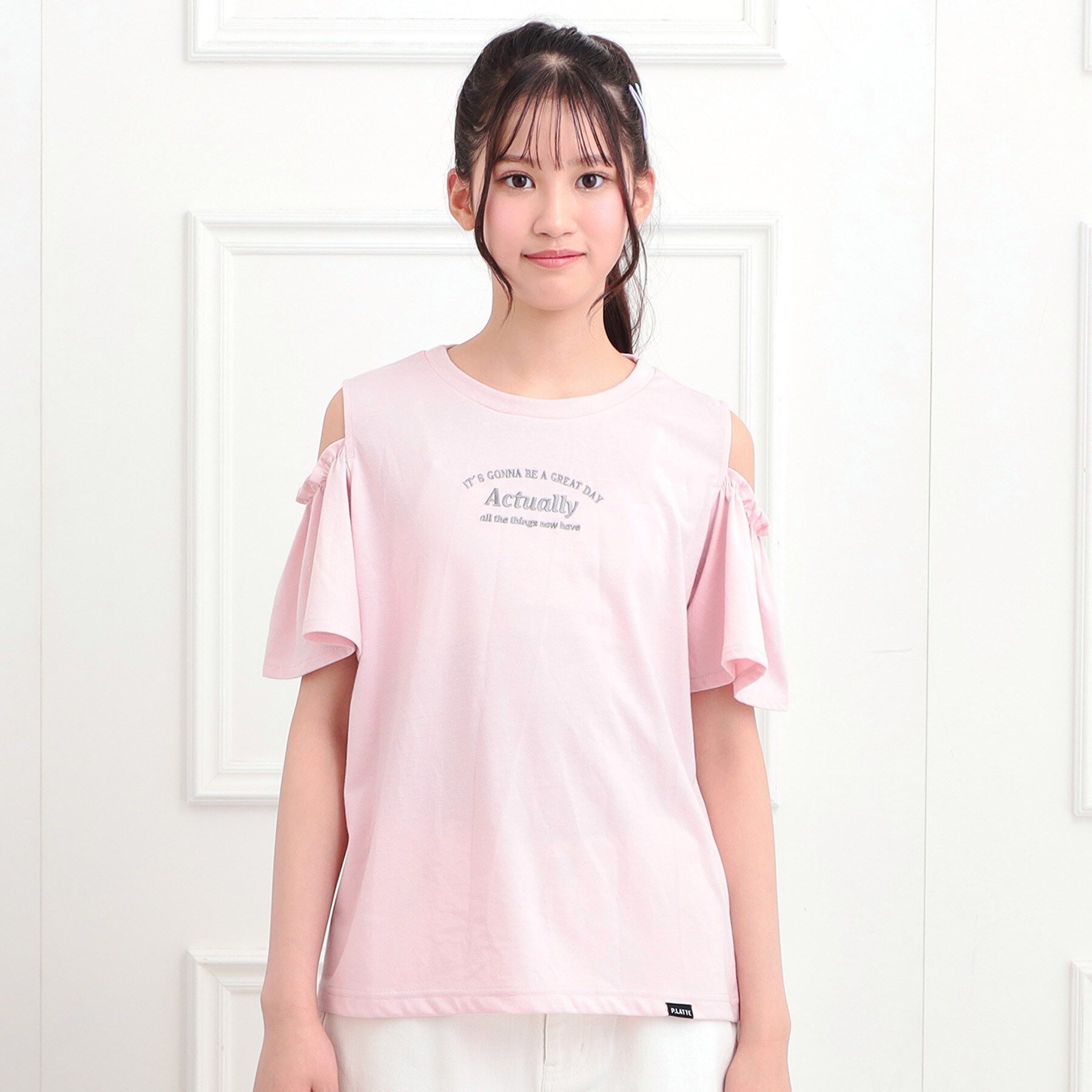 PINK-latte「肩あきフレアスリーブトップス」|Tシャツ・カットソー|