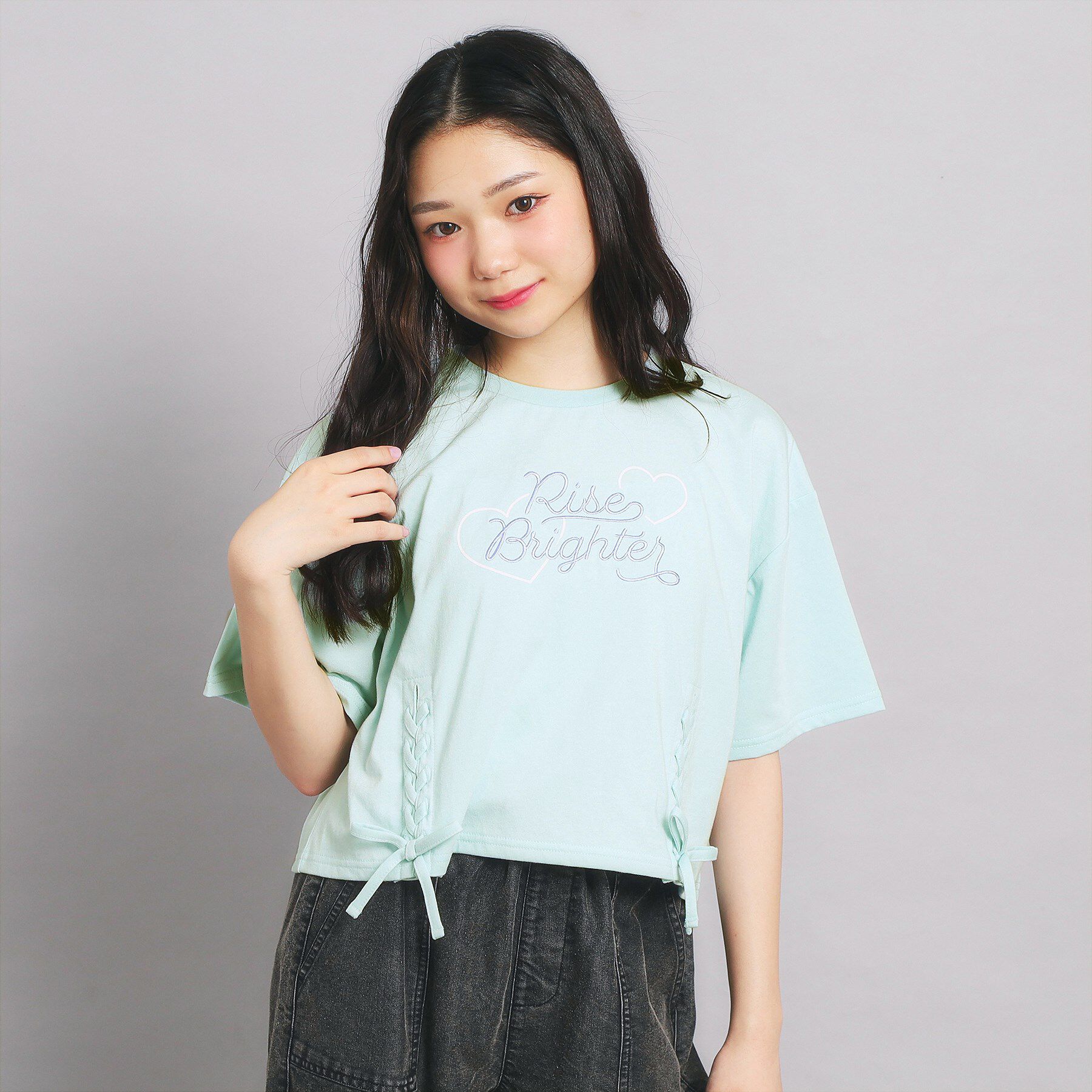 PINK-latte「レースアップTシャツ」|Tシャツ・カットソー|ミントグリーン(02