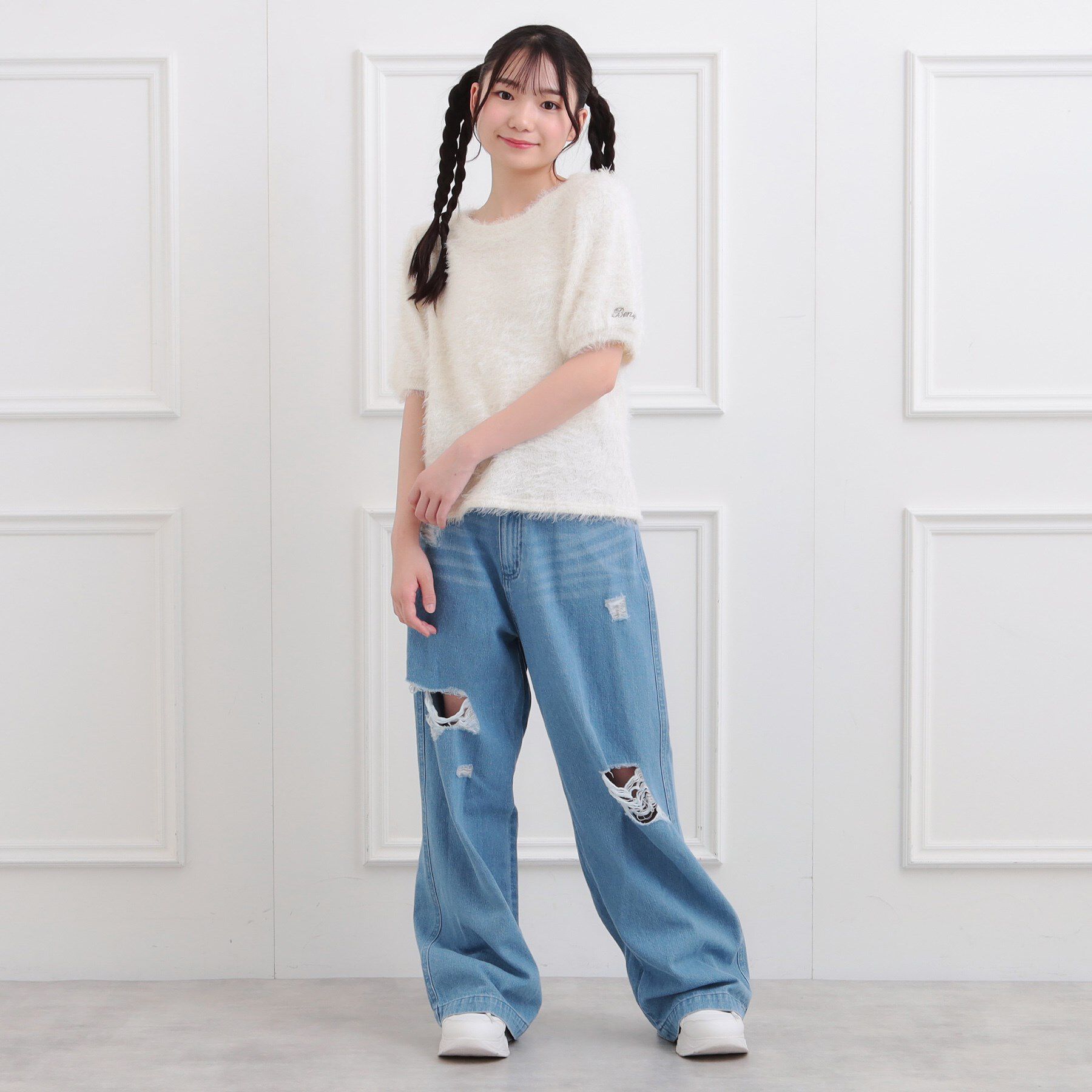 PINK-latte「ふわふわパフスリーブ半袖トップス」|ニット・セーター|