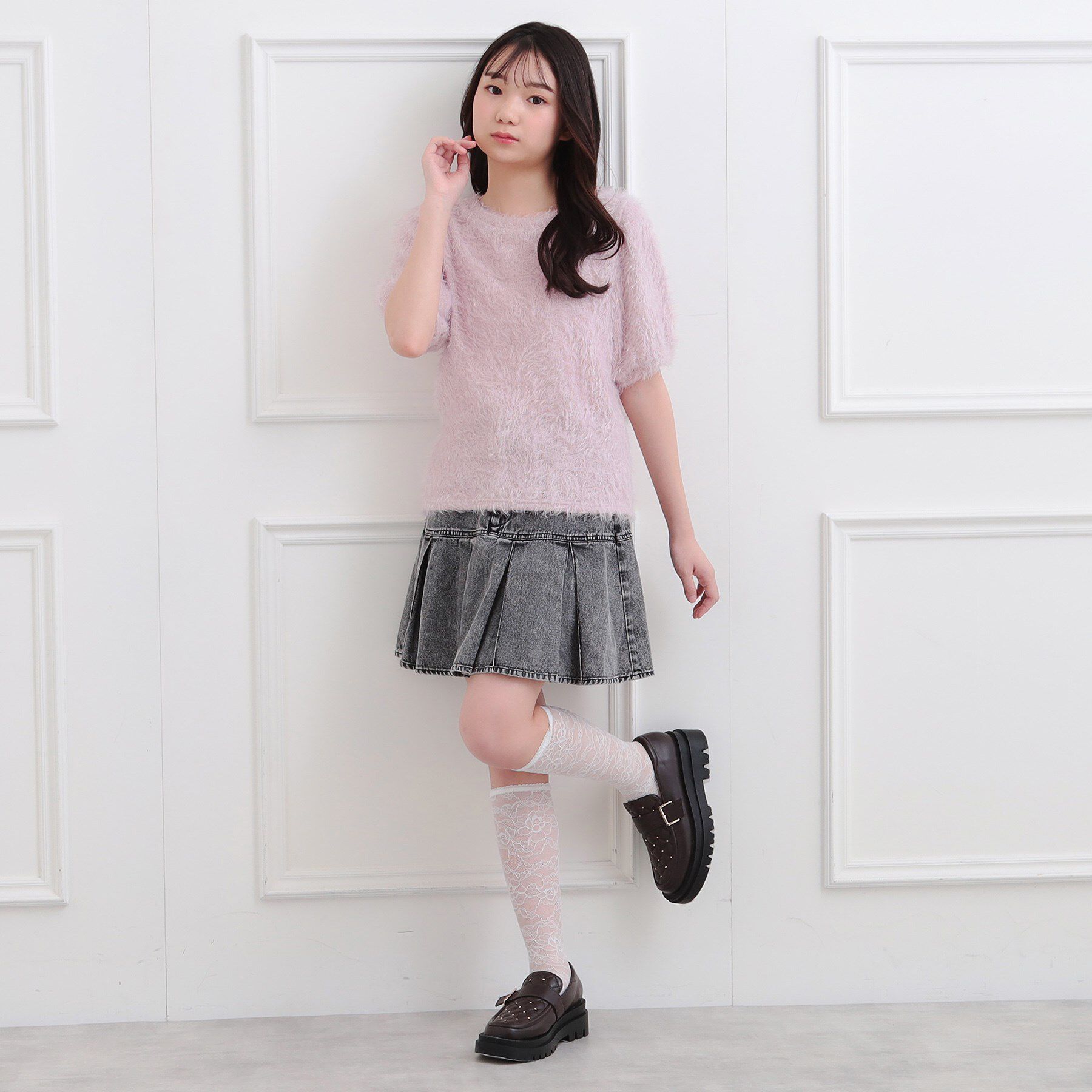 PINK-latte「ふわふわパフスリーブ半袖トップス」|ニット・セーター|