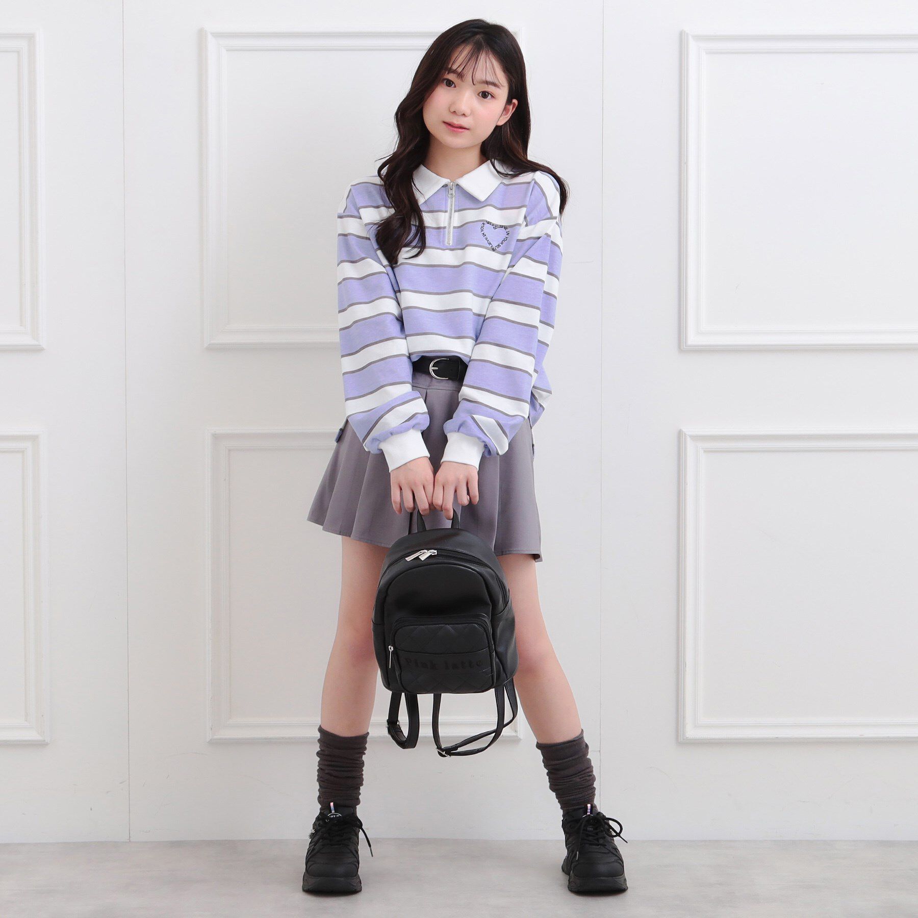 PINK-latte「衿付きビッグラガーシャツ」|ポロシャツ|