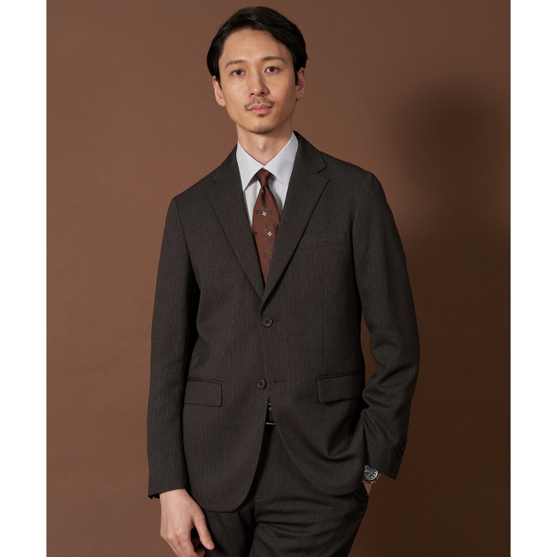 THE SHOP TK「AVANTウーリーヘリンボンジャケット【セットアップ可/ビジネス対応/洗える/ストレッチ素材/シワに」|テーラードジャケット|モカブラウン(642
