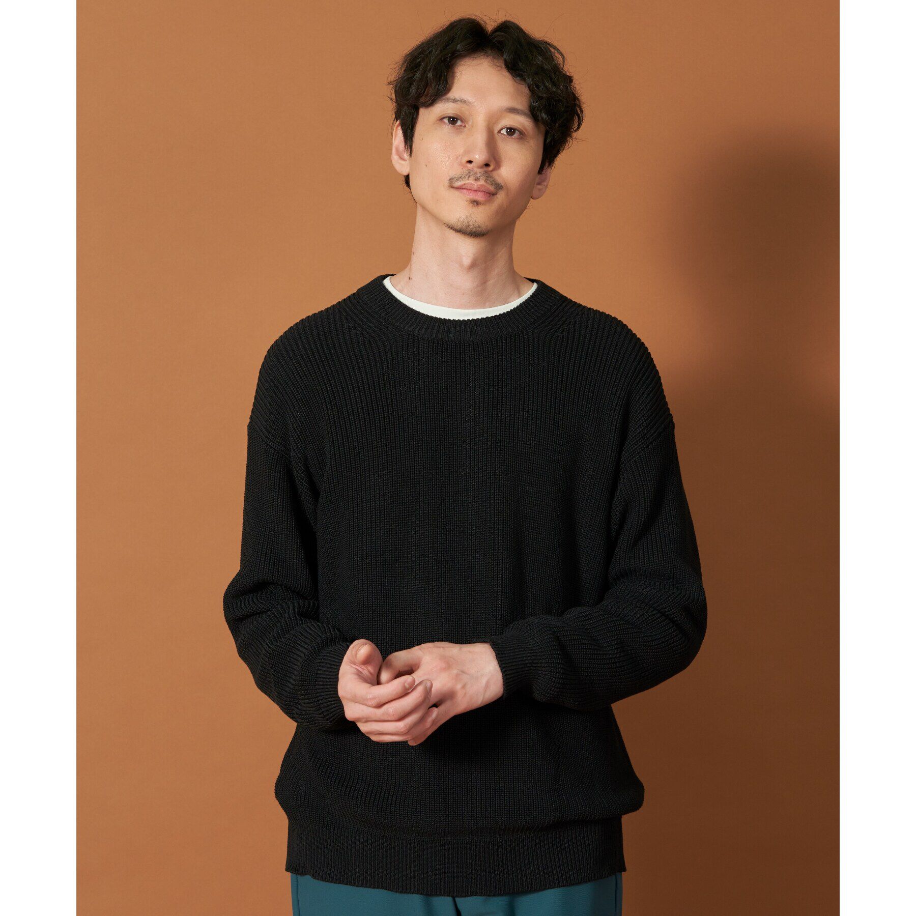 THE SHOP TK「畦編みニットプルオーバー リラックスシルエット」|ニット・セーター|ブラック(019)