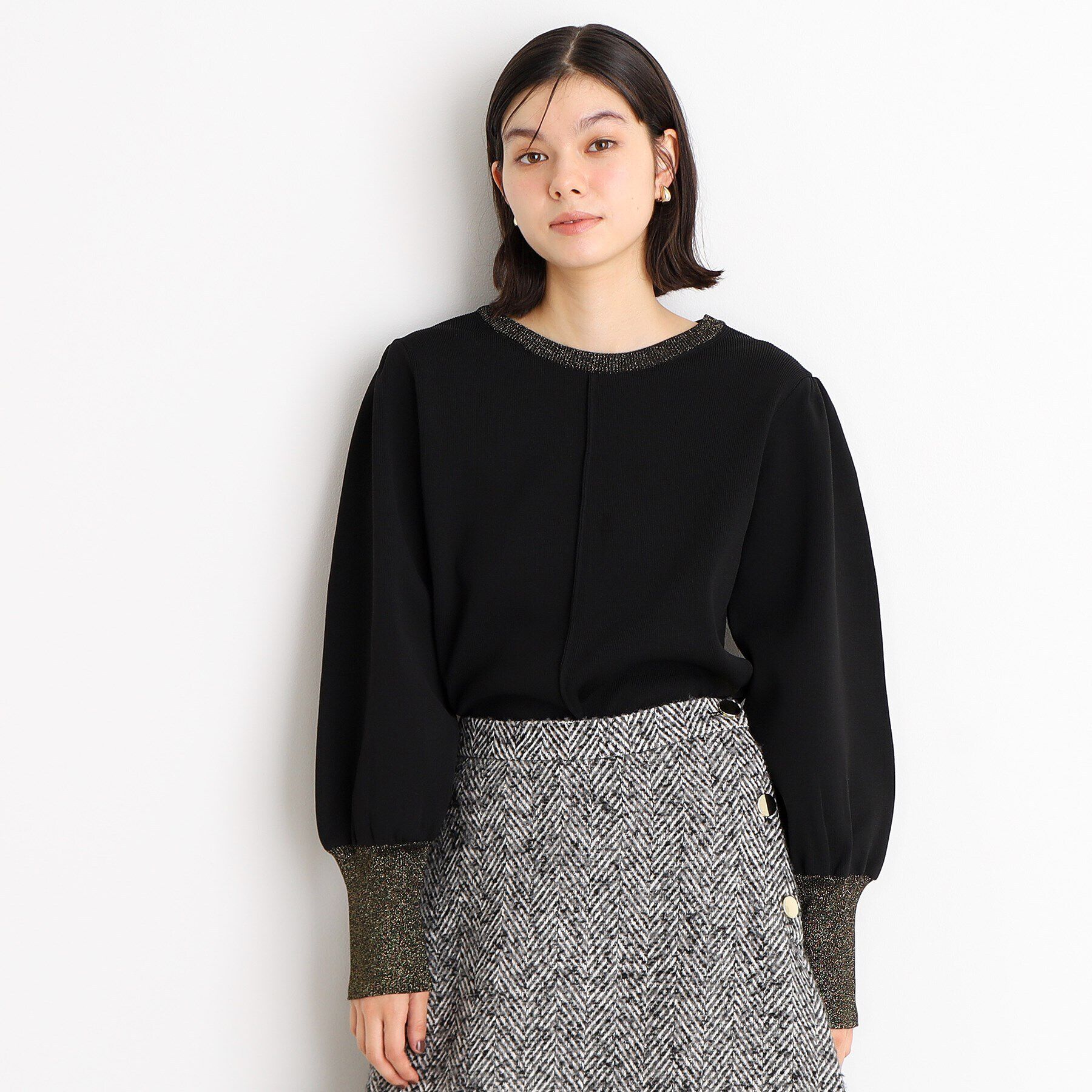 THE SHOP TK「袖ボリューム&times;ラメリブ配色ニット【洗える】」|ニット・セーター|