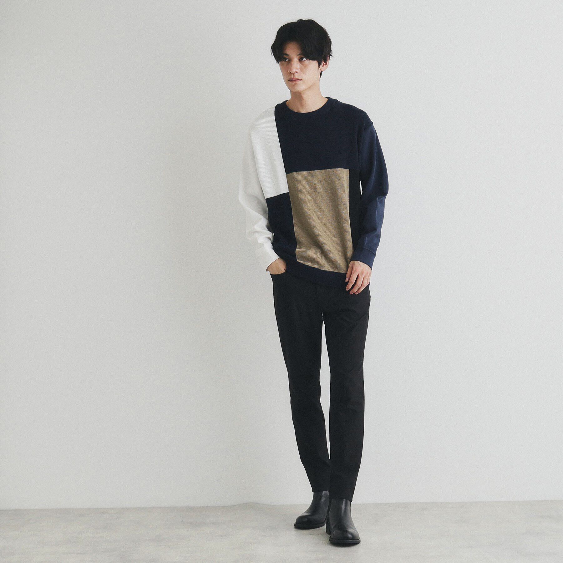 THE SHOP TK「異素材ブロッキングニットプルオーバー」|ニット・セーター|