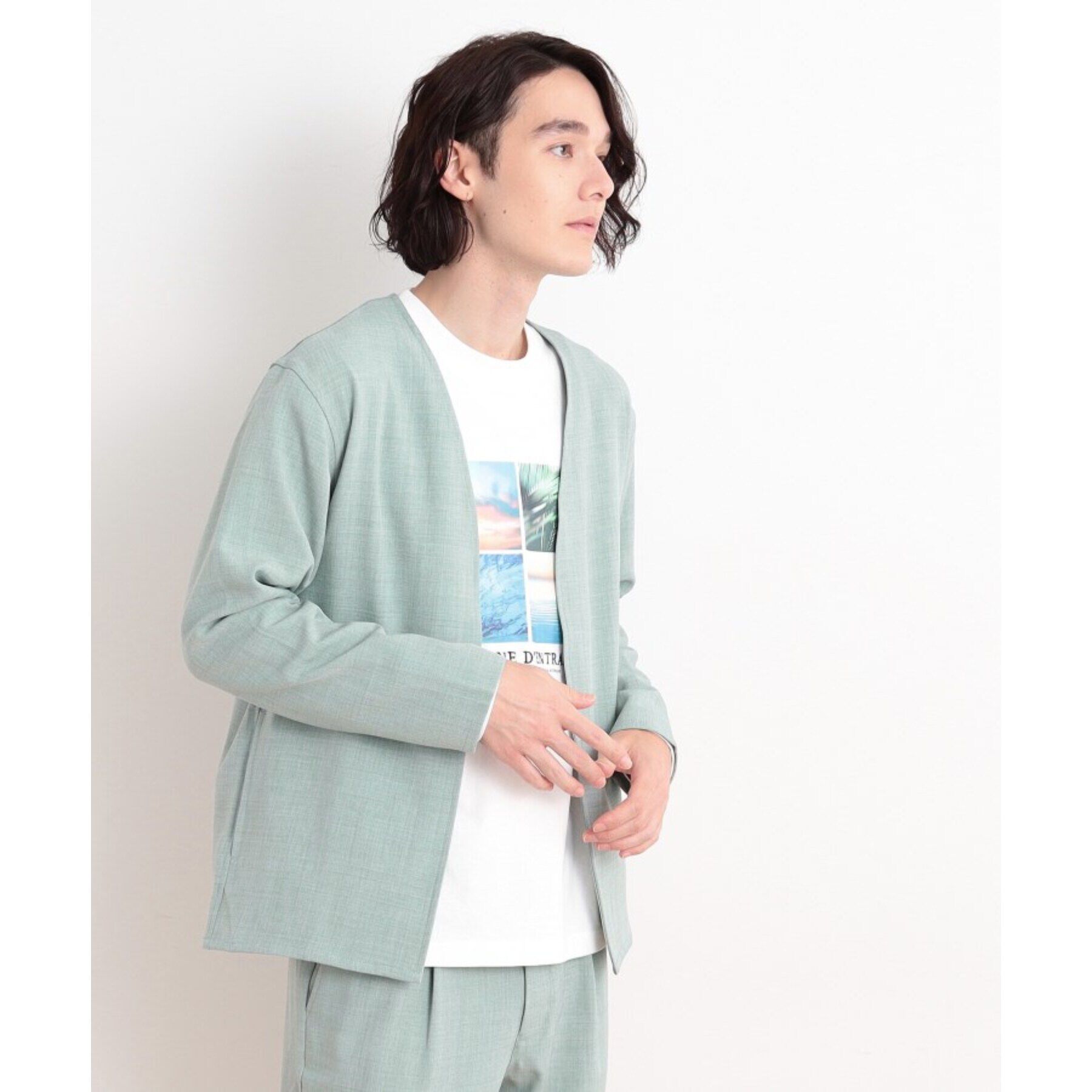 THE SHOP TK「【CAVIAN/キャビアン】リサイクルシャークスキンノーカラーカーディガン セットアップ可」|カーディガン|