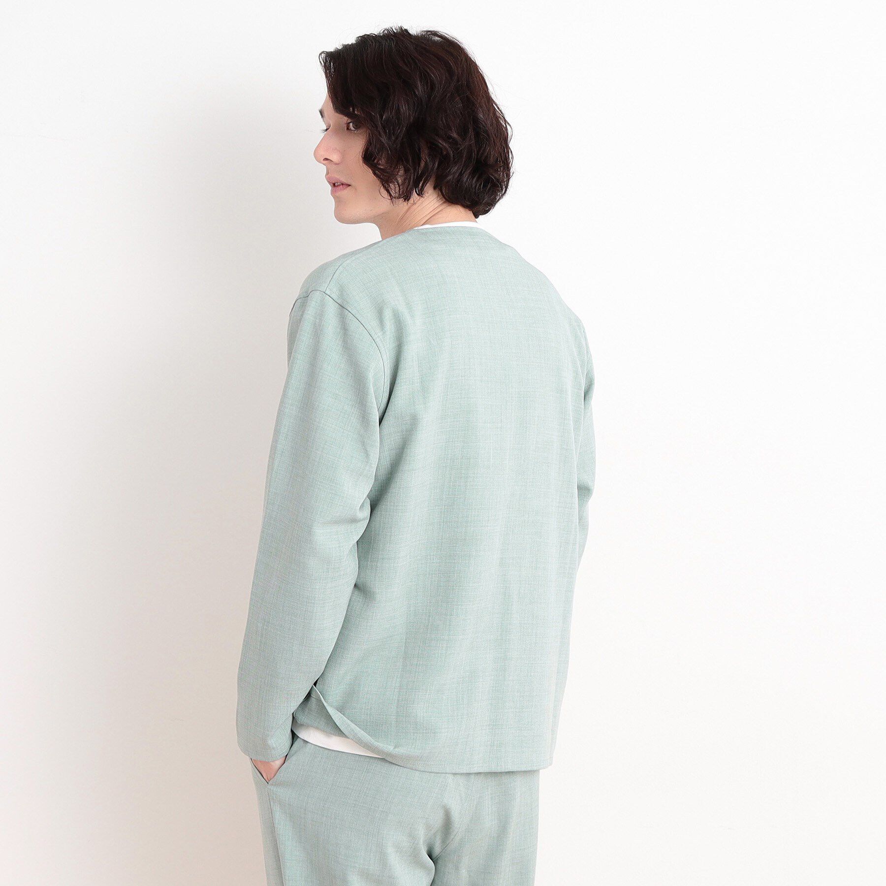 THE SHOP TK「【CAVIAN/キャビアン】リサイクルシャークスキンノーカラーカーディガン セットアップ可」|カーディガン|