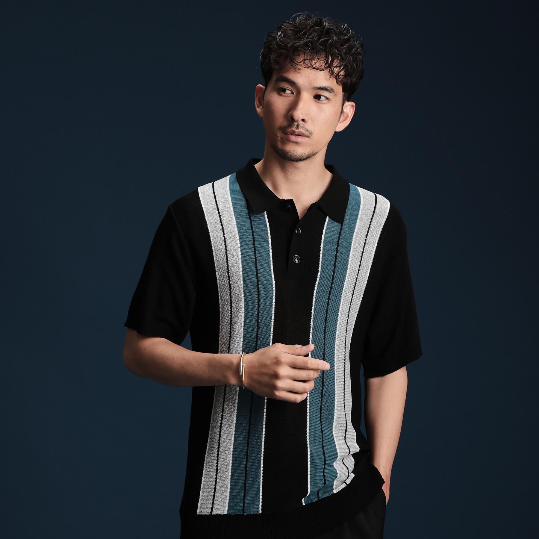 THE SHOP TK「【日本テレビ系　ダメマネ！出演　鈴木仁さん着用】マルチストライプニットポロシャツ」|ポロシャツ|