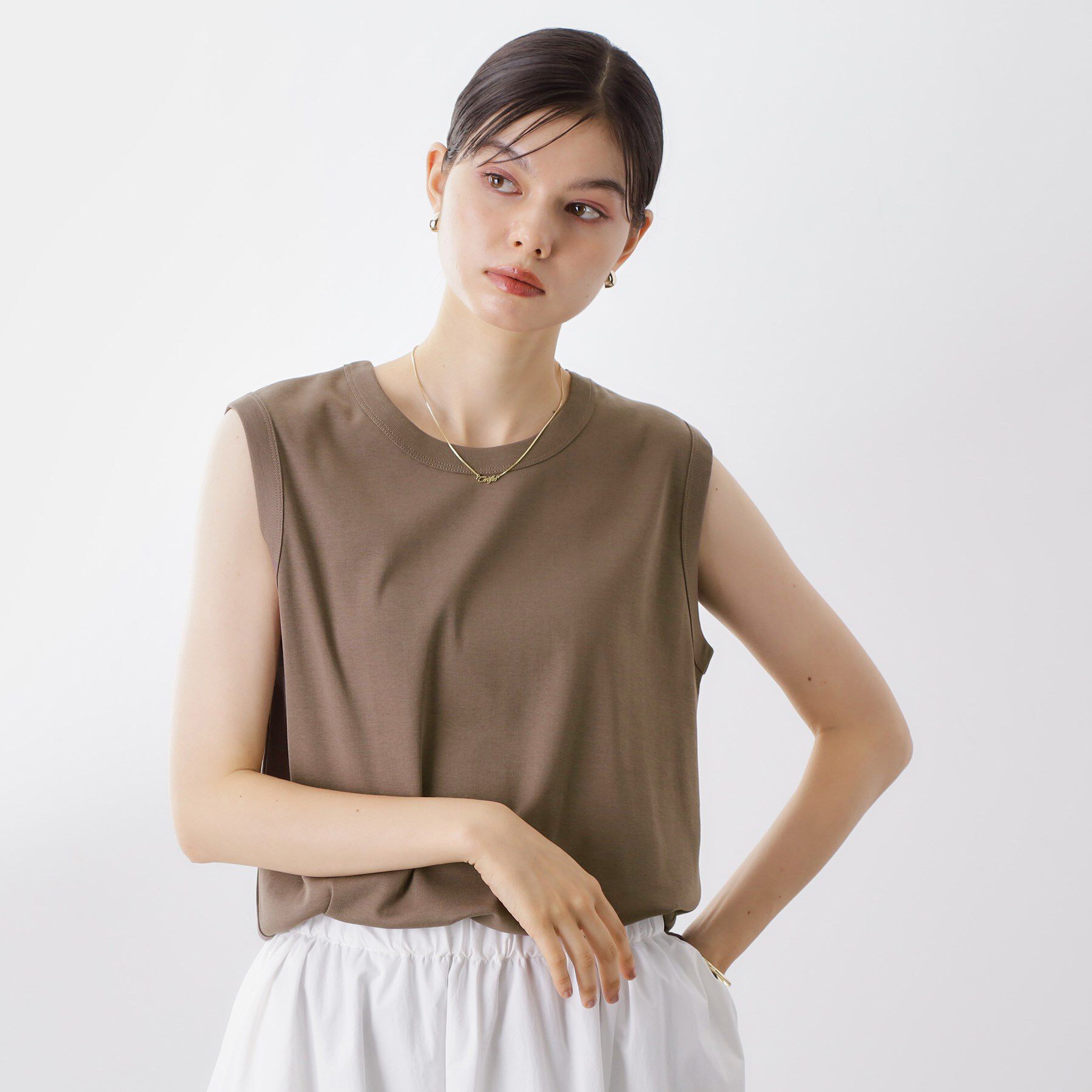 THE SHOP TK「【汗染み防止】ノースリーブTシャツ【洗濯機OK/UVケア】」|キャミソール|モカブラウン(042