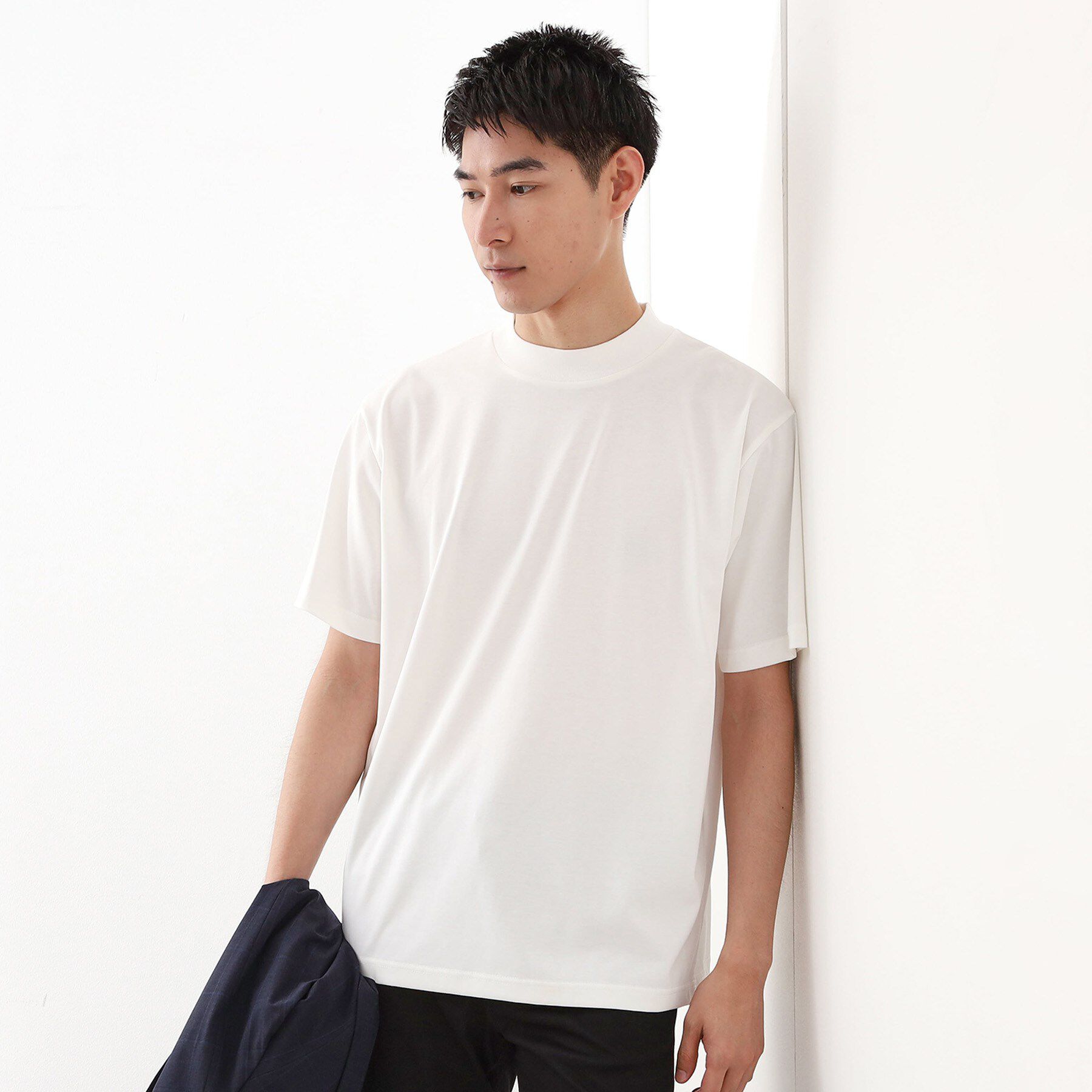 THE SHOP TK「モックネックプレーティング半袖Tシャツ 【接触冷感/洗濯機OK】」|Tシャツ・カットソー|