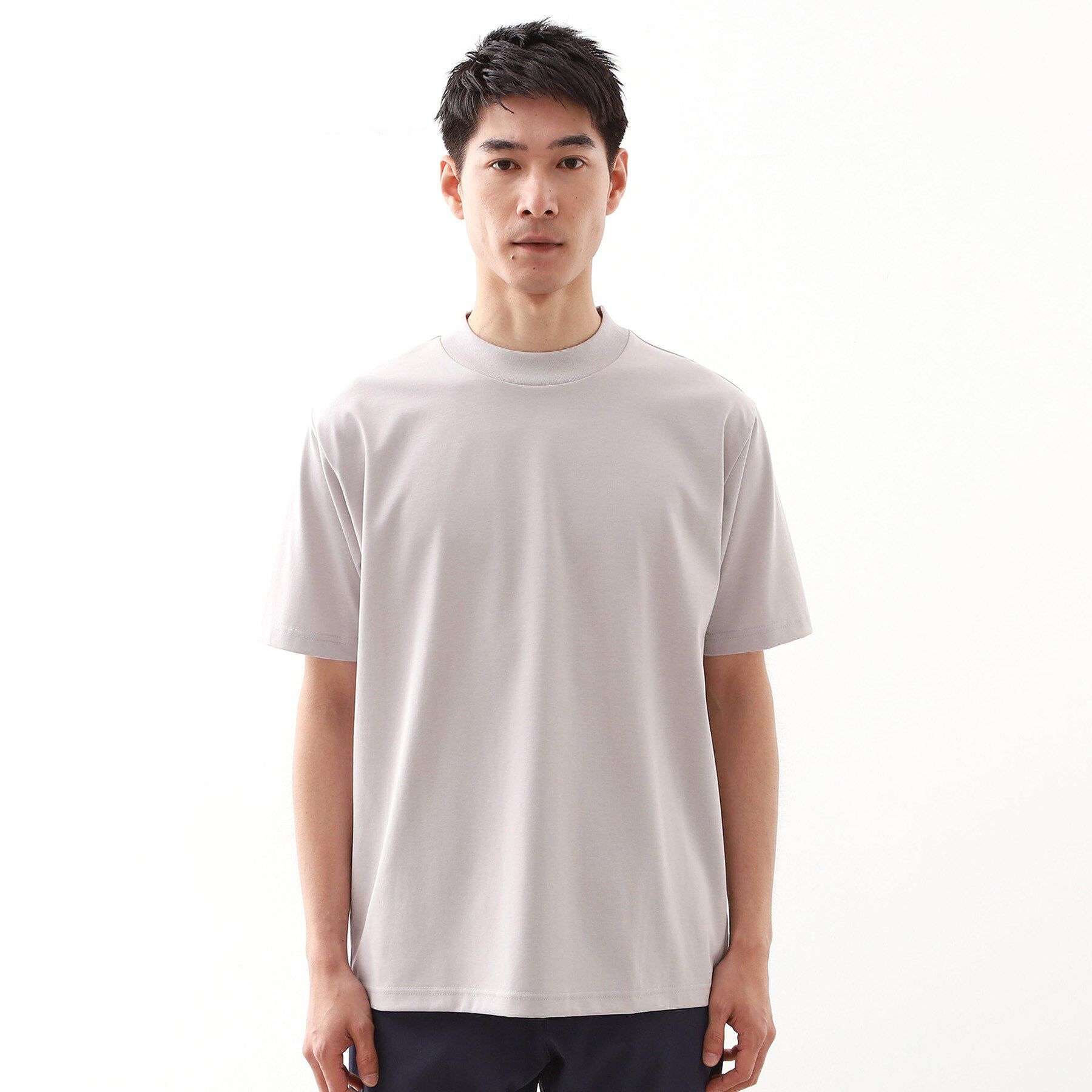 THE SHOP TK「モックネックプレーティング半袖Tシャツ 【接触冷感/洗濯機OK】」|Tシャツ・カットソー|