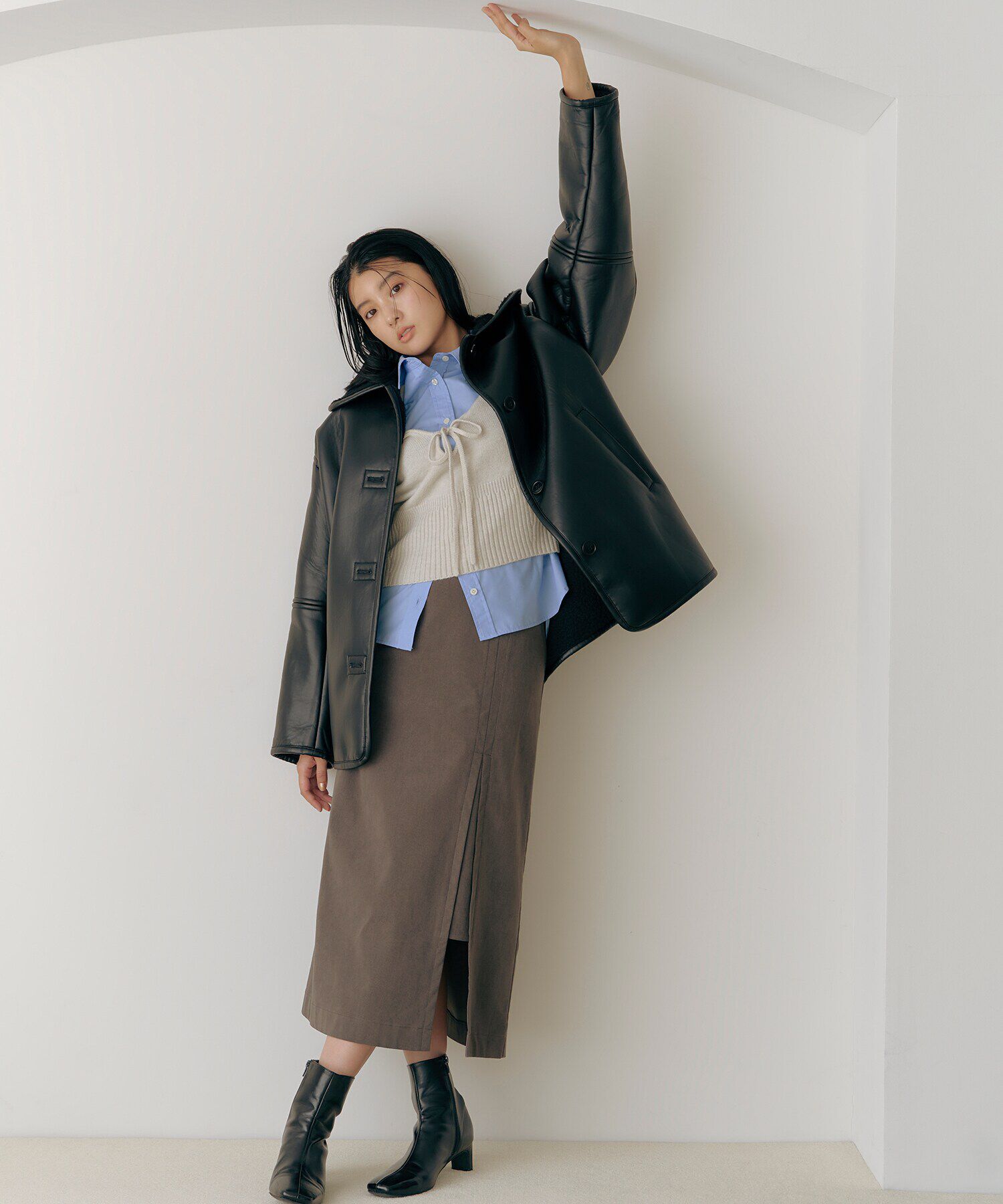  「コーデュロイスリットスカート《S Size Line》」|スカート|チャコール1