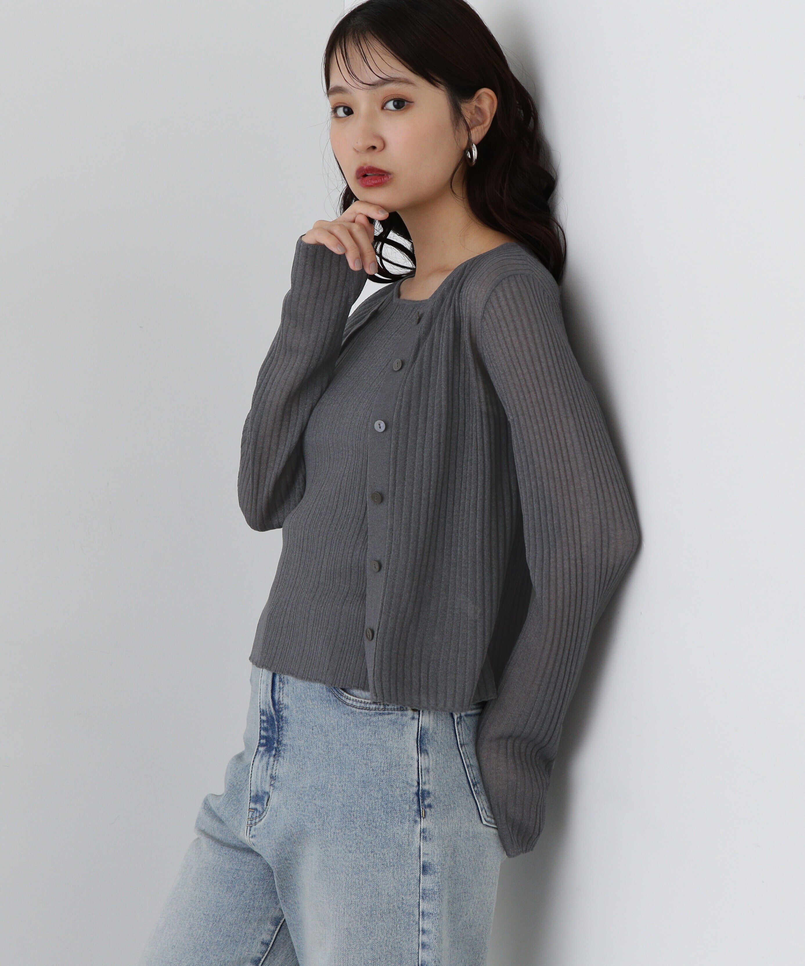  「レイヤードタンクニットセット」|ニット・セーター|チャコール1