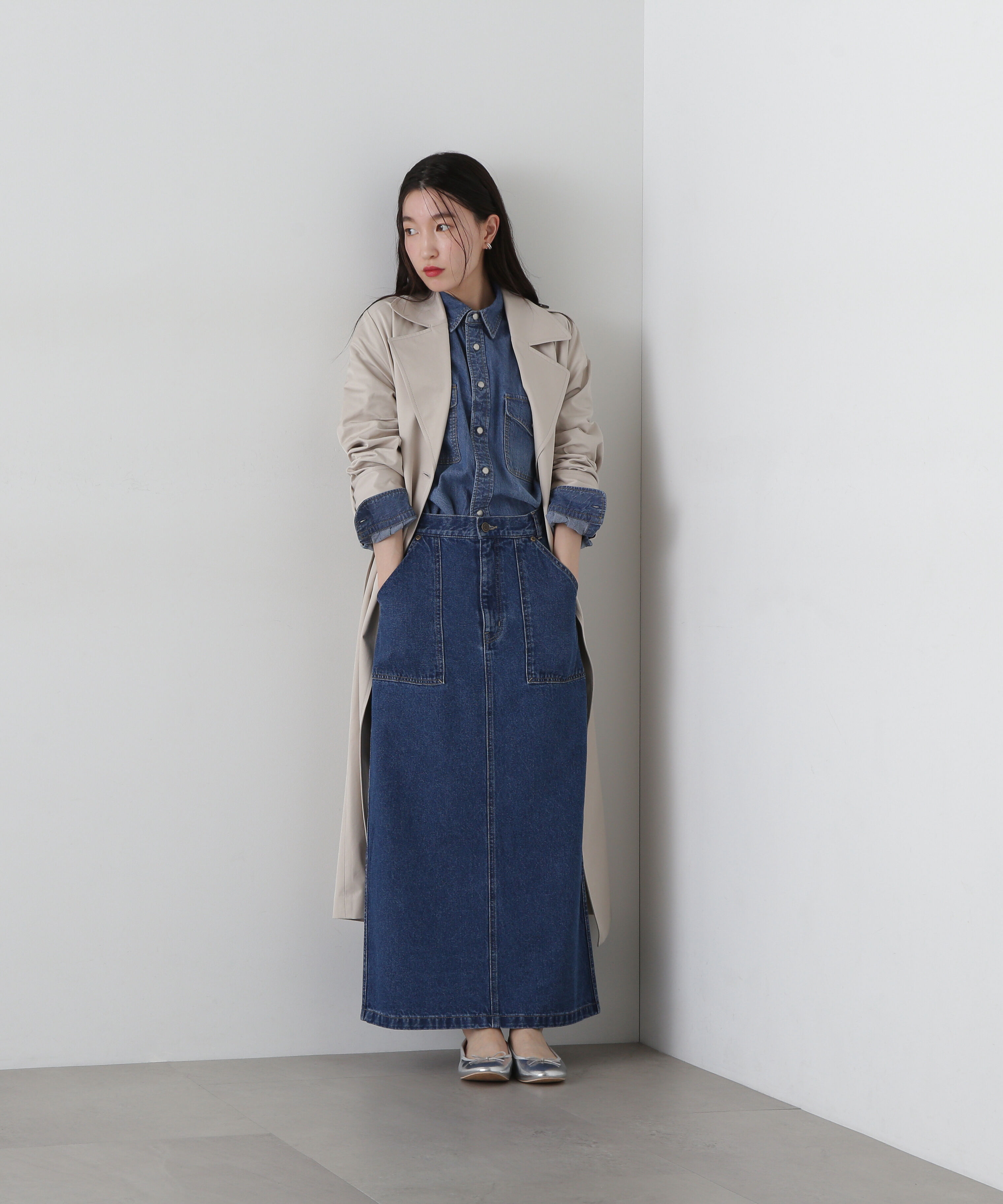  「ポケットデニムロングスカート」|スカート|