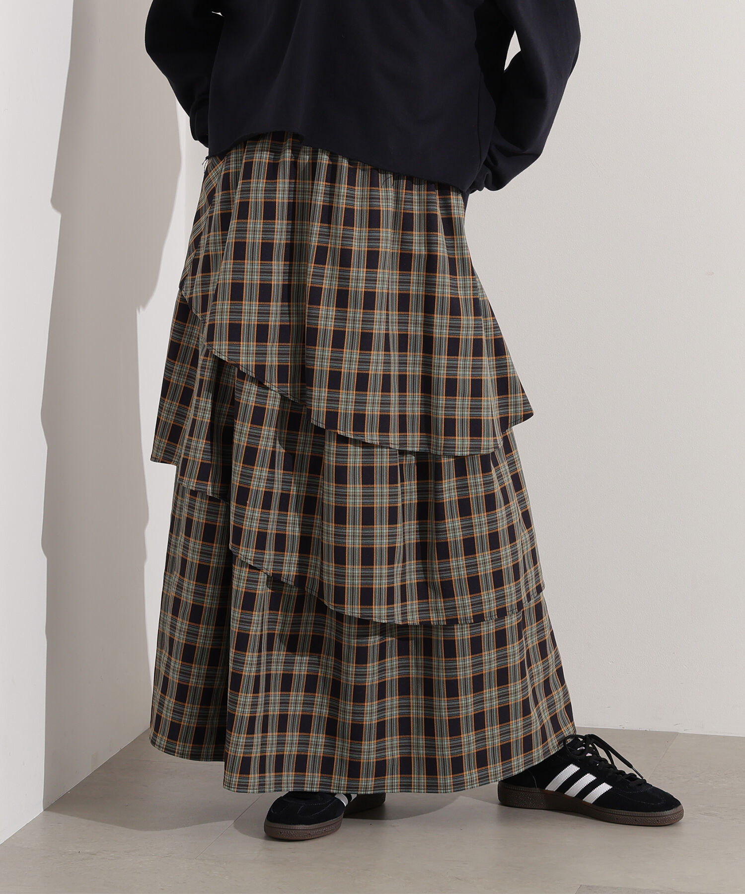  「ランダムティアードチェックスカート」|スカート|ブルーチェッ 2