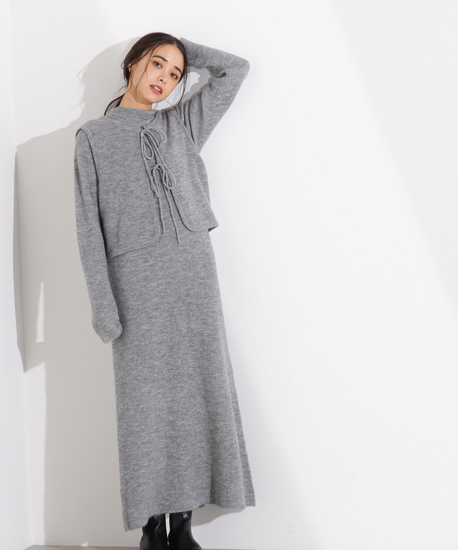  「リボンニットアンサンブルワンピース」|スカート|