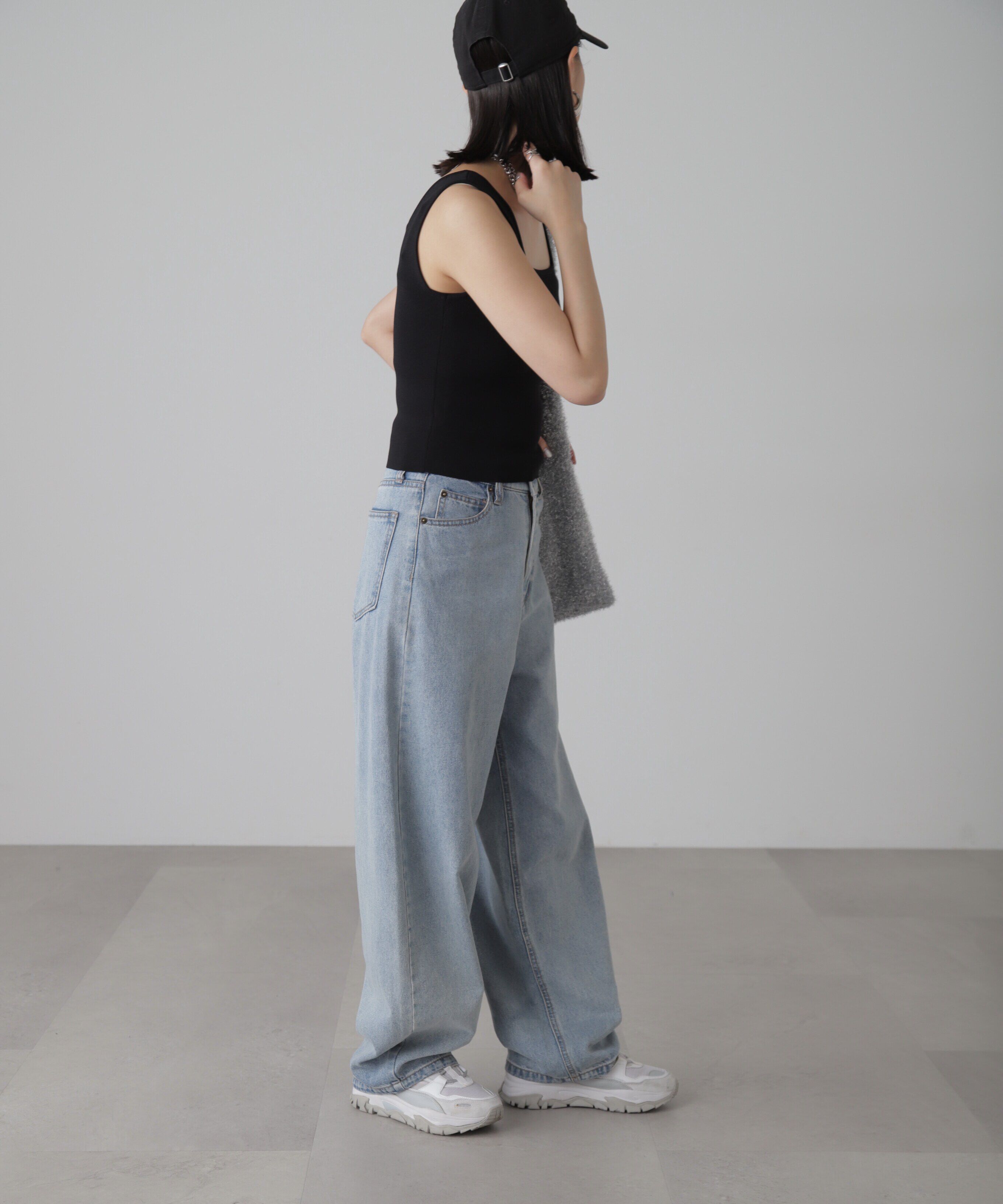  「［洗える］マシンウォッシャブル総針スクエアネックタンクニット」|ニット・セーター|