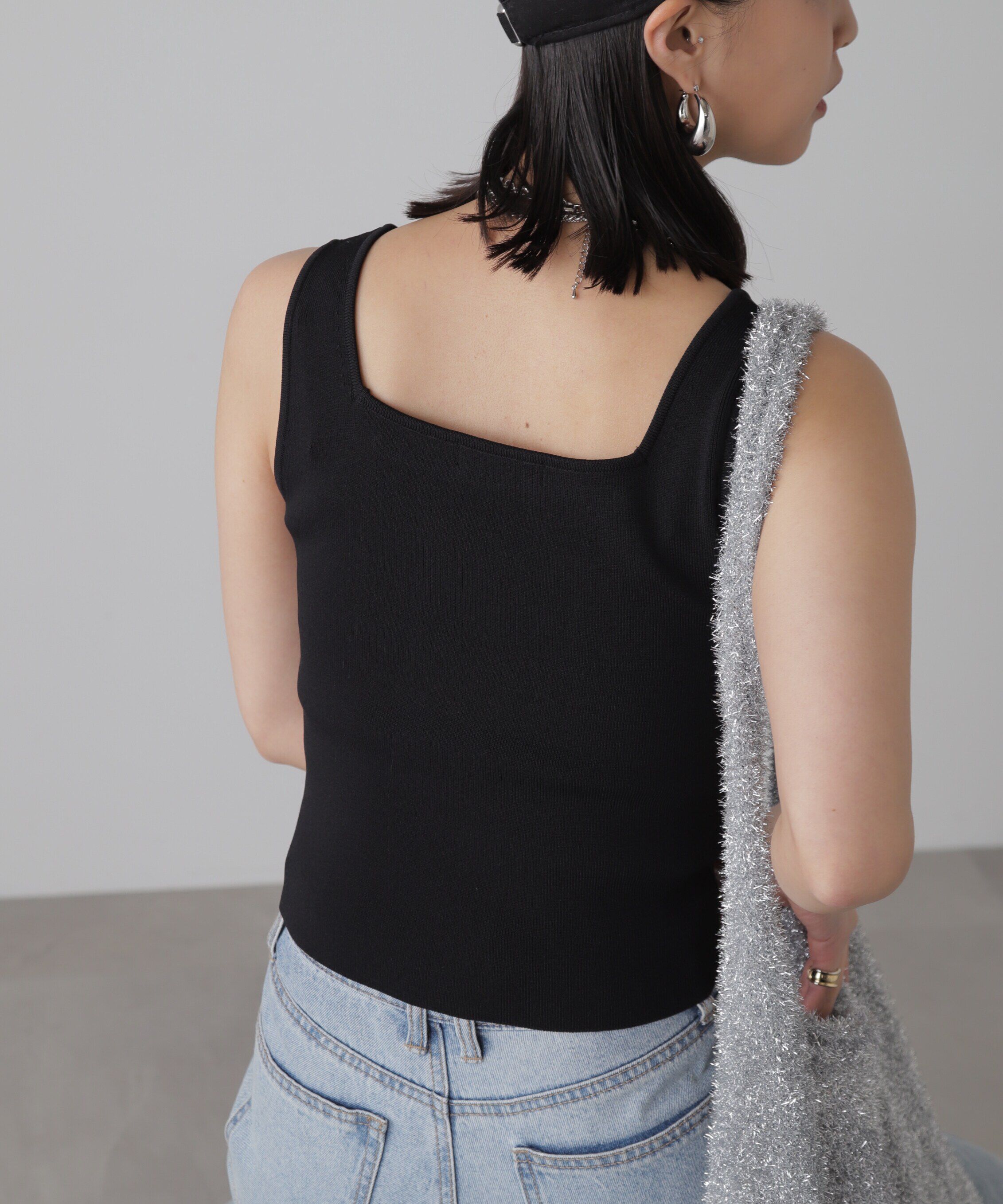  「［洗える］マシンウォッシャブル総針スクエアネックタンクニット」|ニット・セーター|