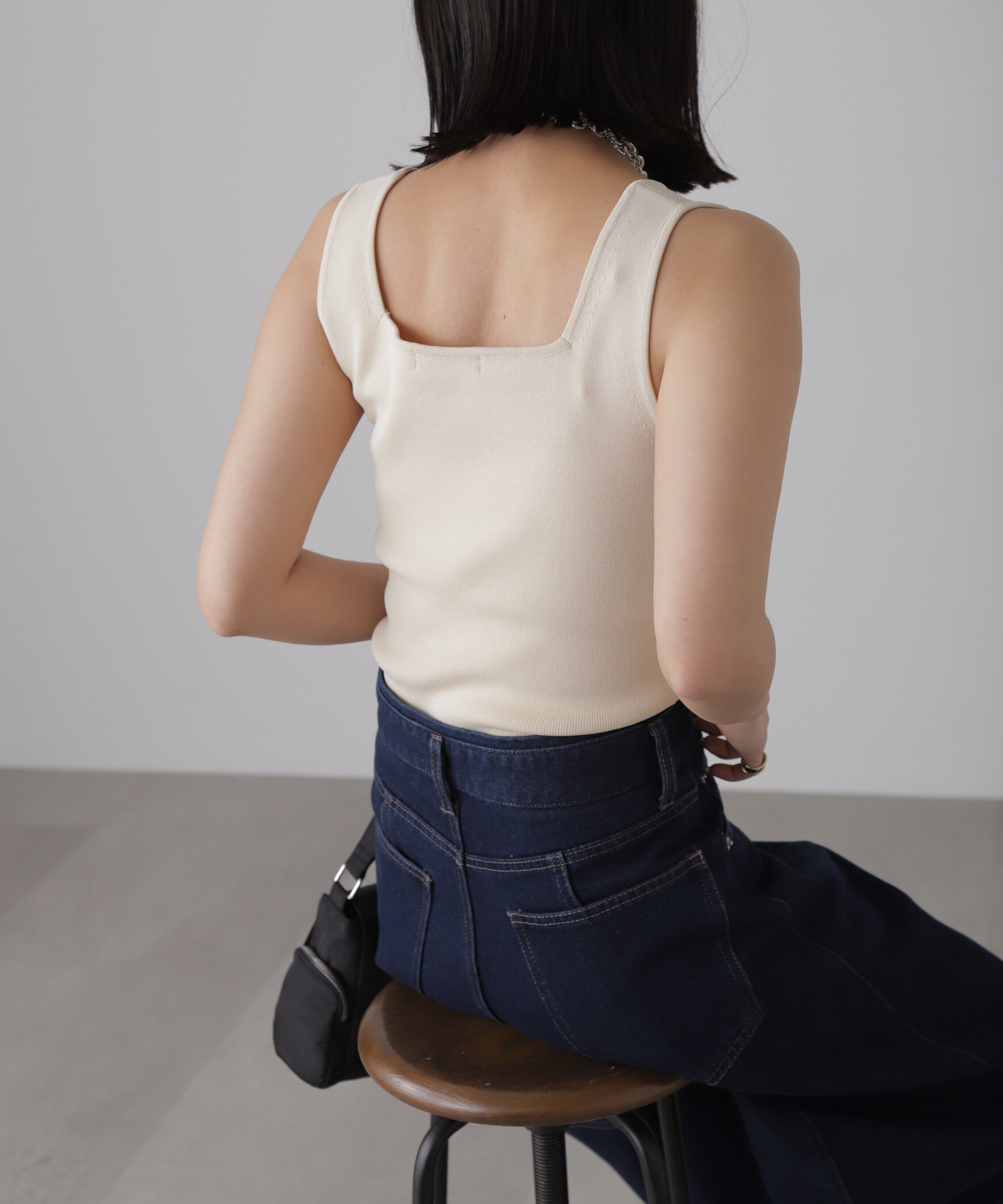  「［洗える］マシンウォッシャブル総針スクエアネックタンクニット」|ニット・セーター|