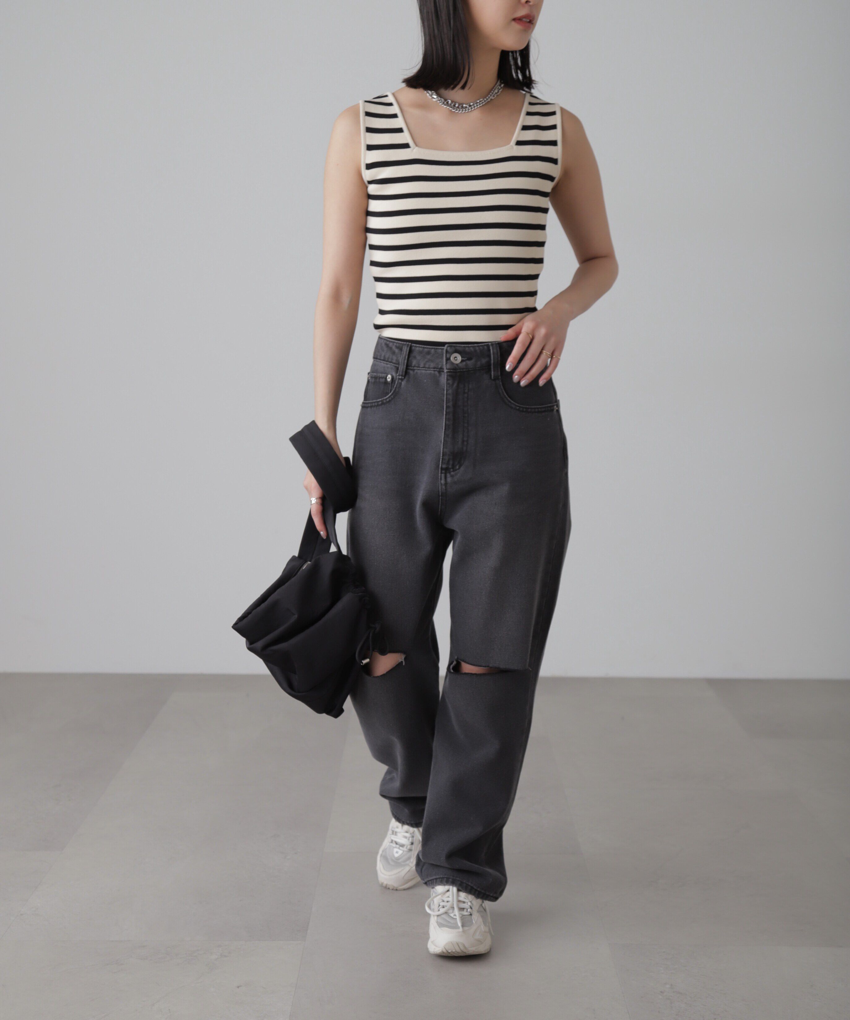  「［洗える］マシンウォッシャブル総針スクエアネックタンクニット」|ニット・セーター|