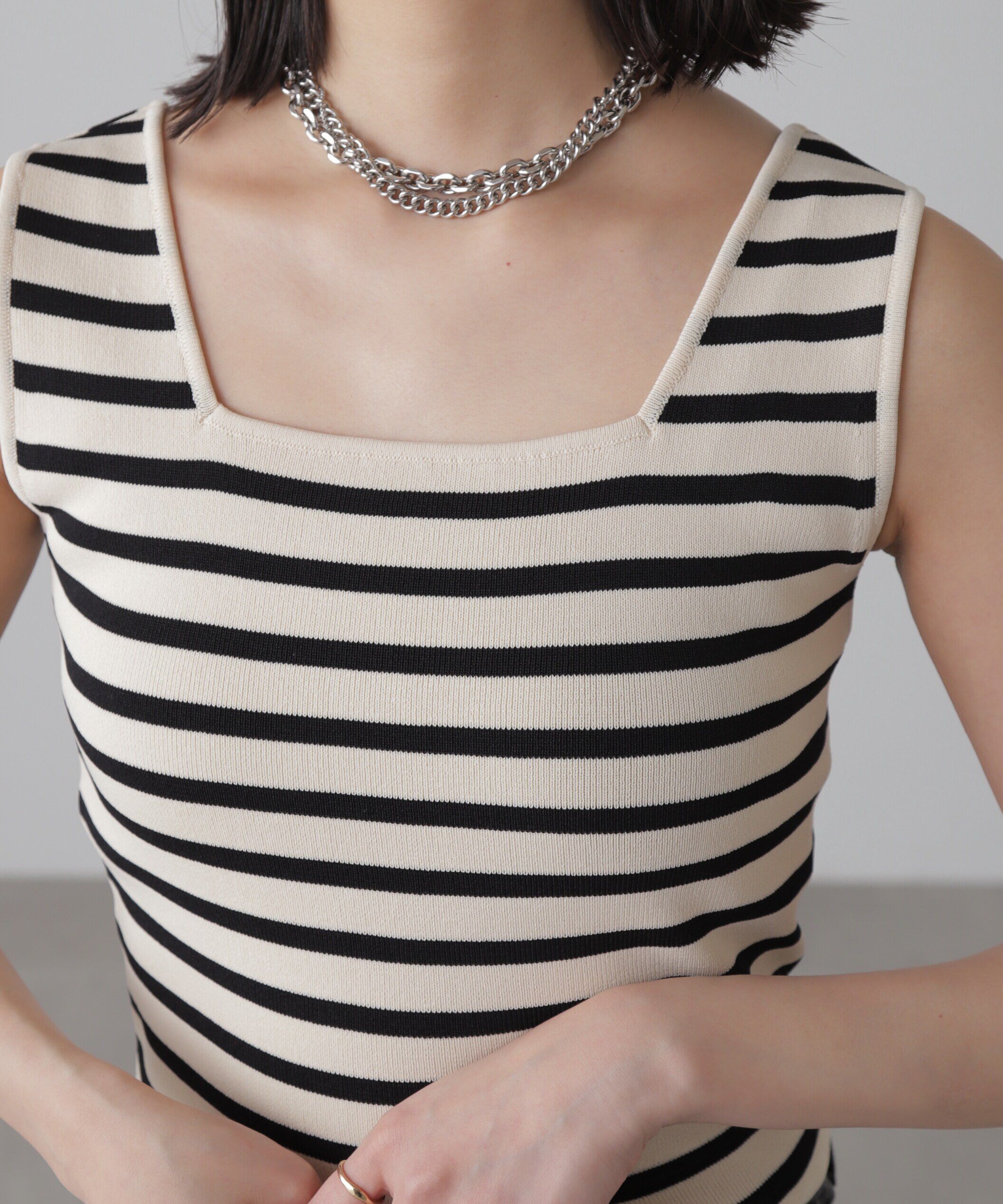  「［洗える］マシンウォッシャブル総針スクエアネックタンクニット」|ニット・セーター|