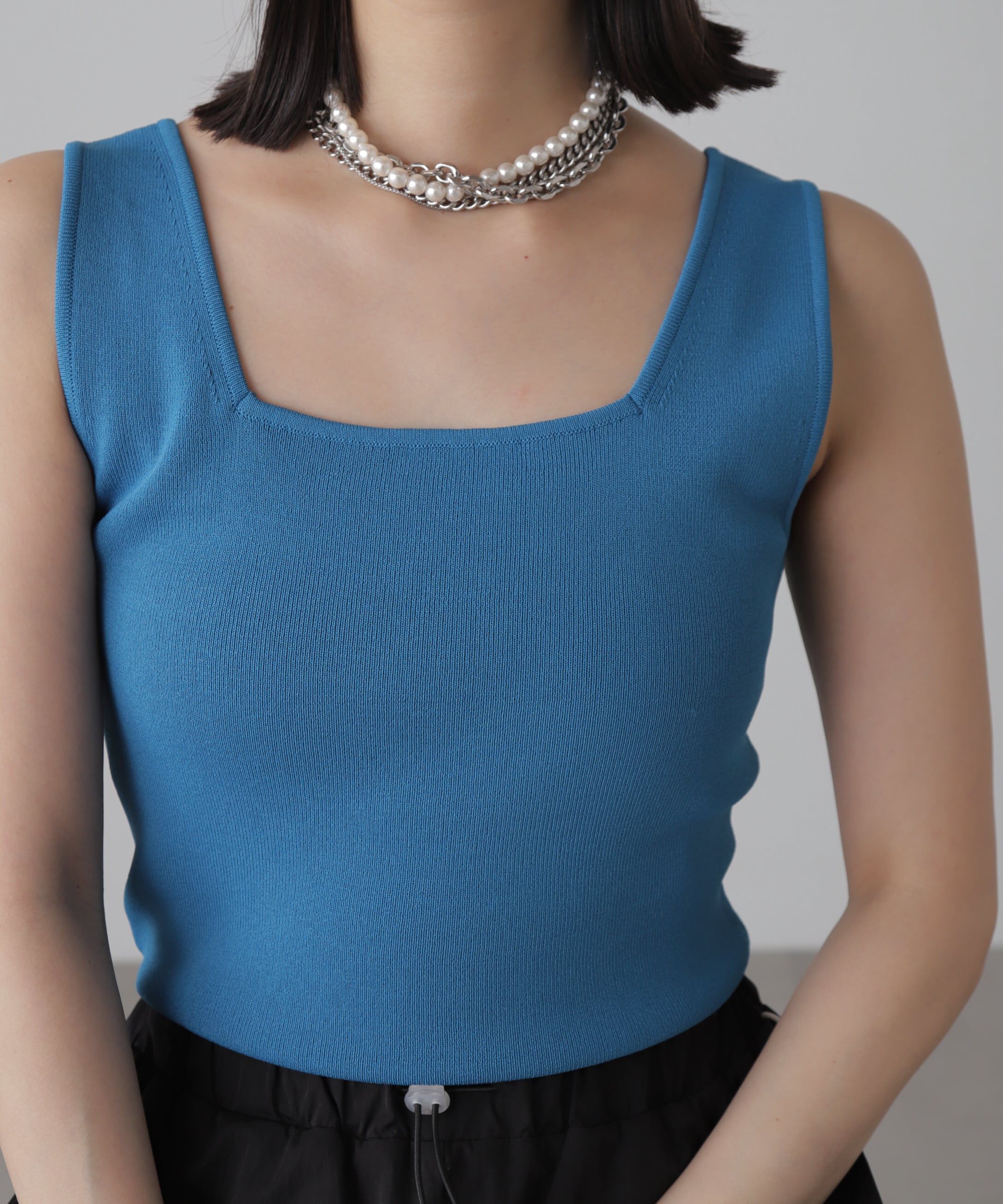  「［洗える］マシンウォッシャブル総針スクエアネックタンクニット」|ニット・セーター|