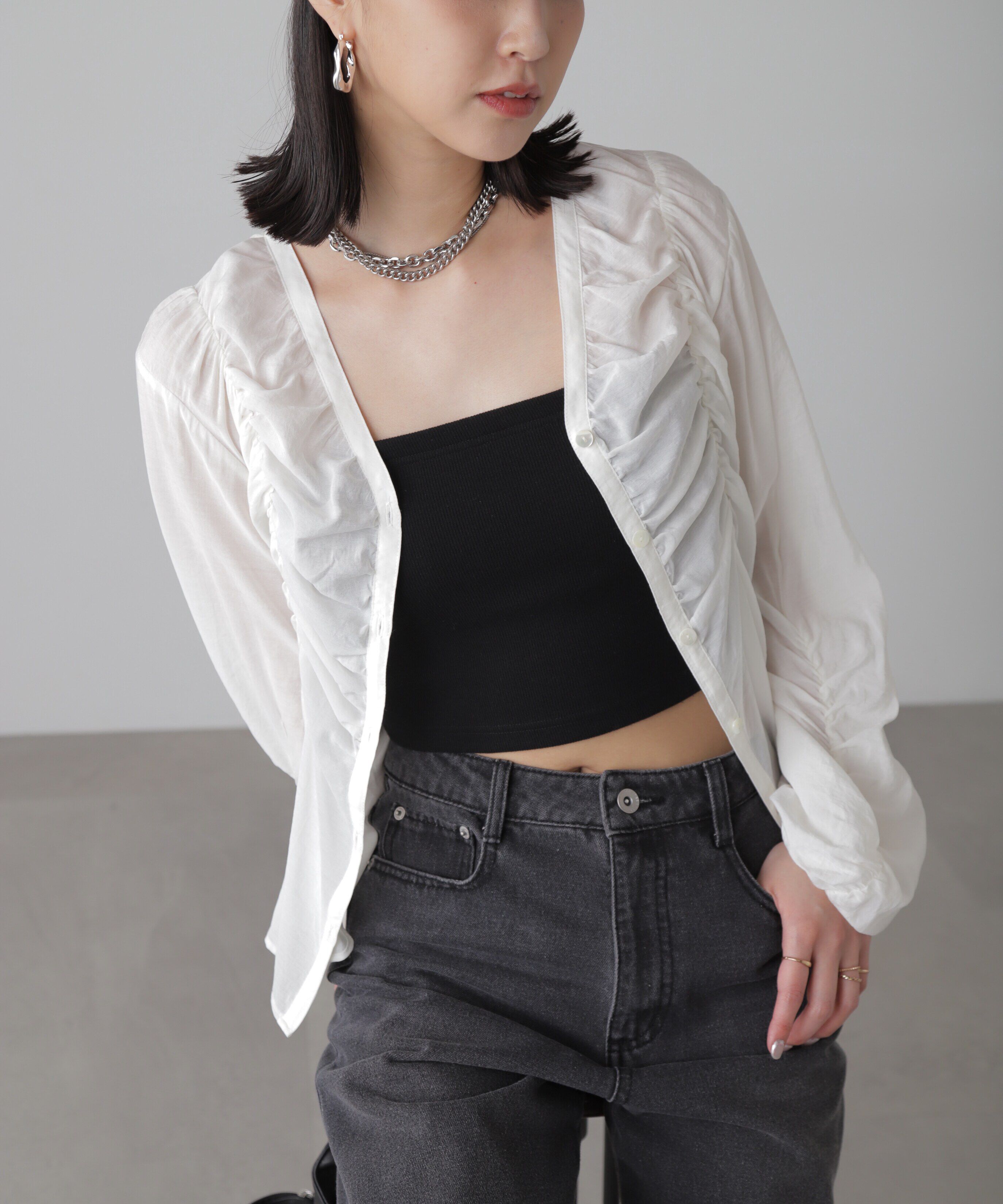  「Vネックシャーリングブラウス」|シャツ・ブラウス|