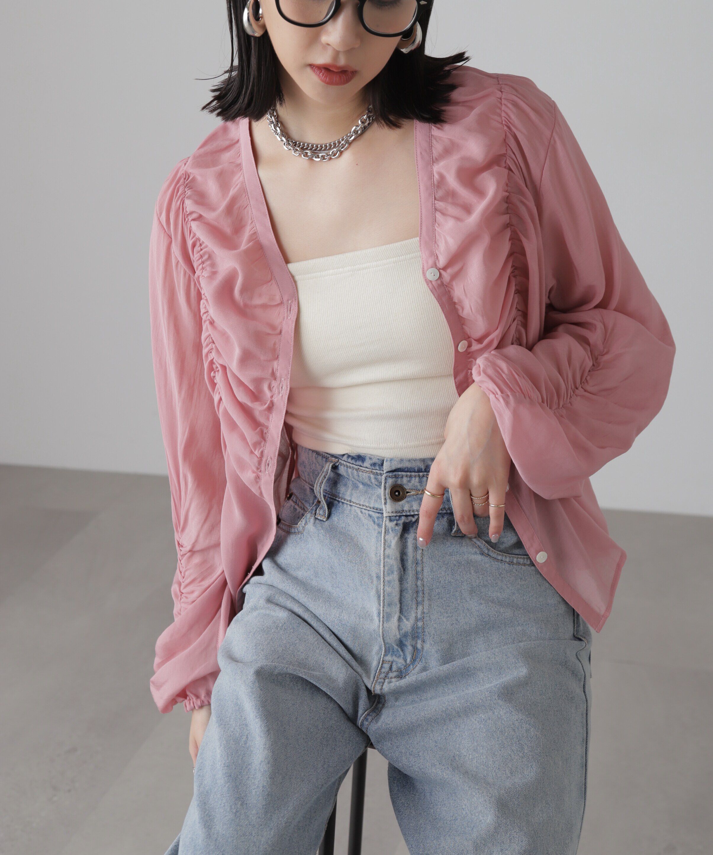  「Vネックシャーリングブラウス」|シャツ・ブラウス|