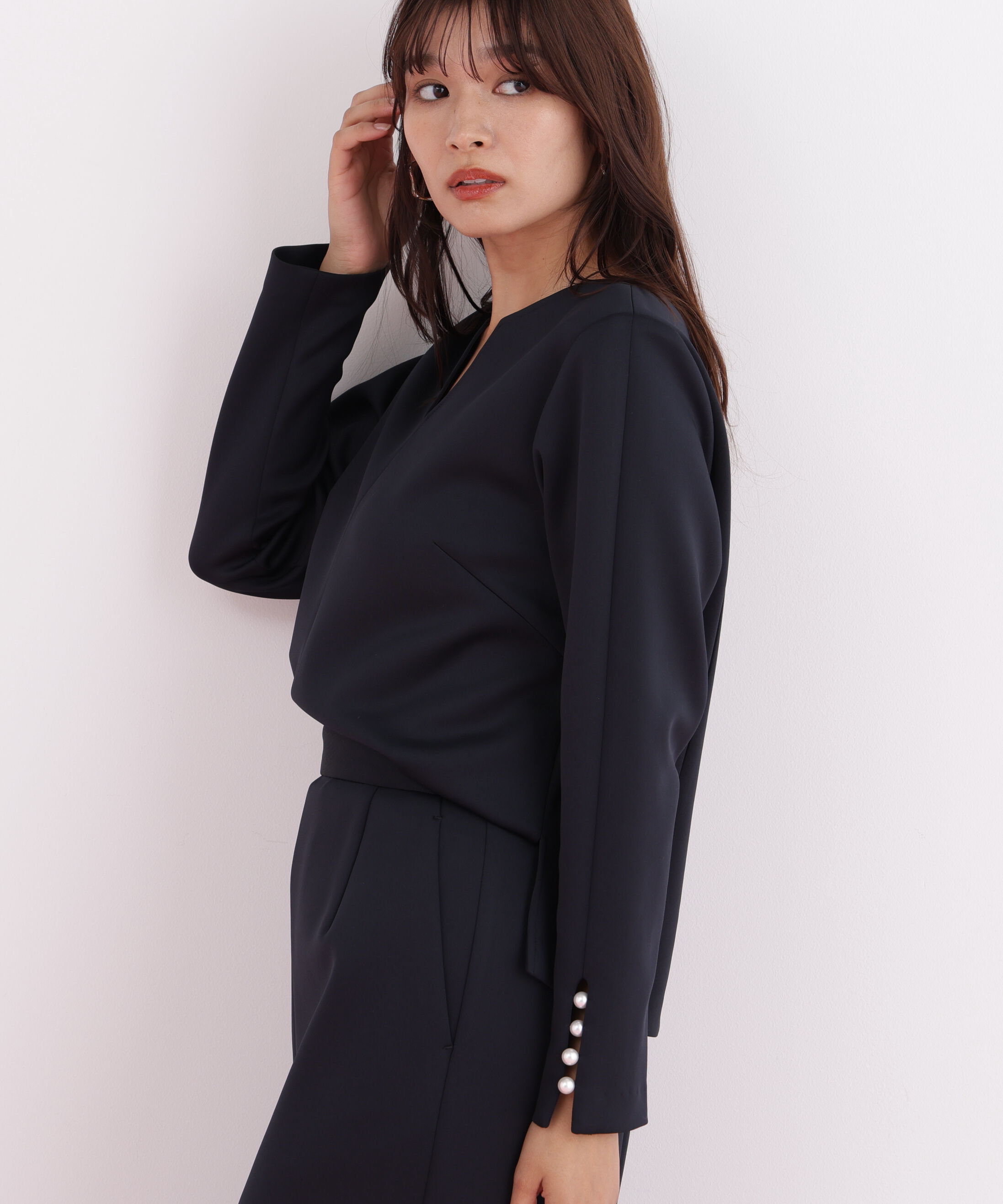  「パールビーズスリーブジャージトップス」|シャツ・ブラウス|