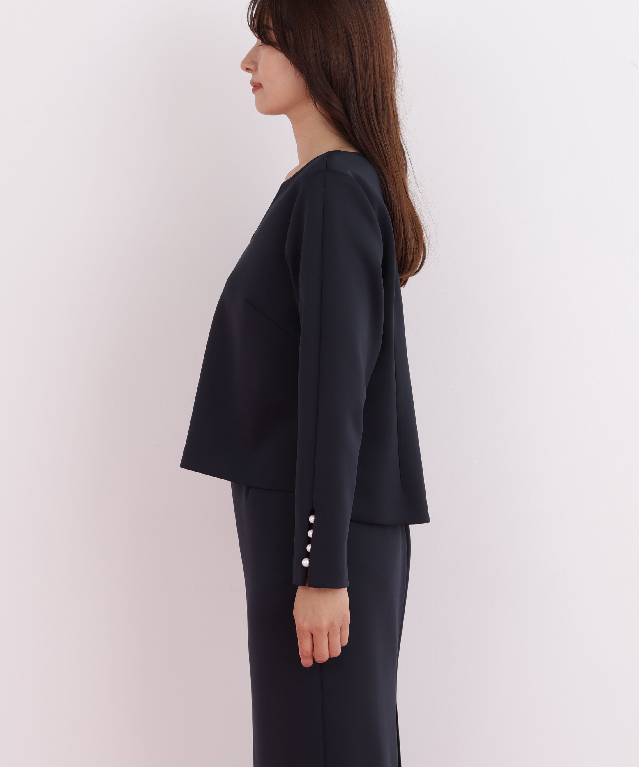  「パールビーズスリーブジャージトップス」|シャツ・ブラウス|