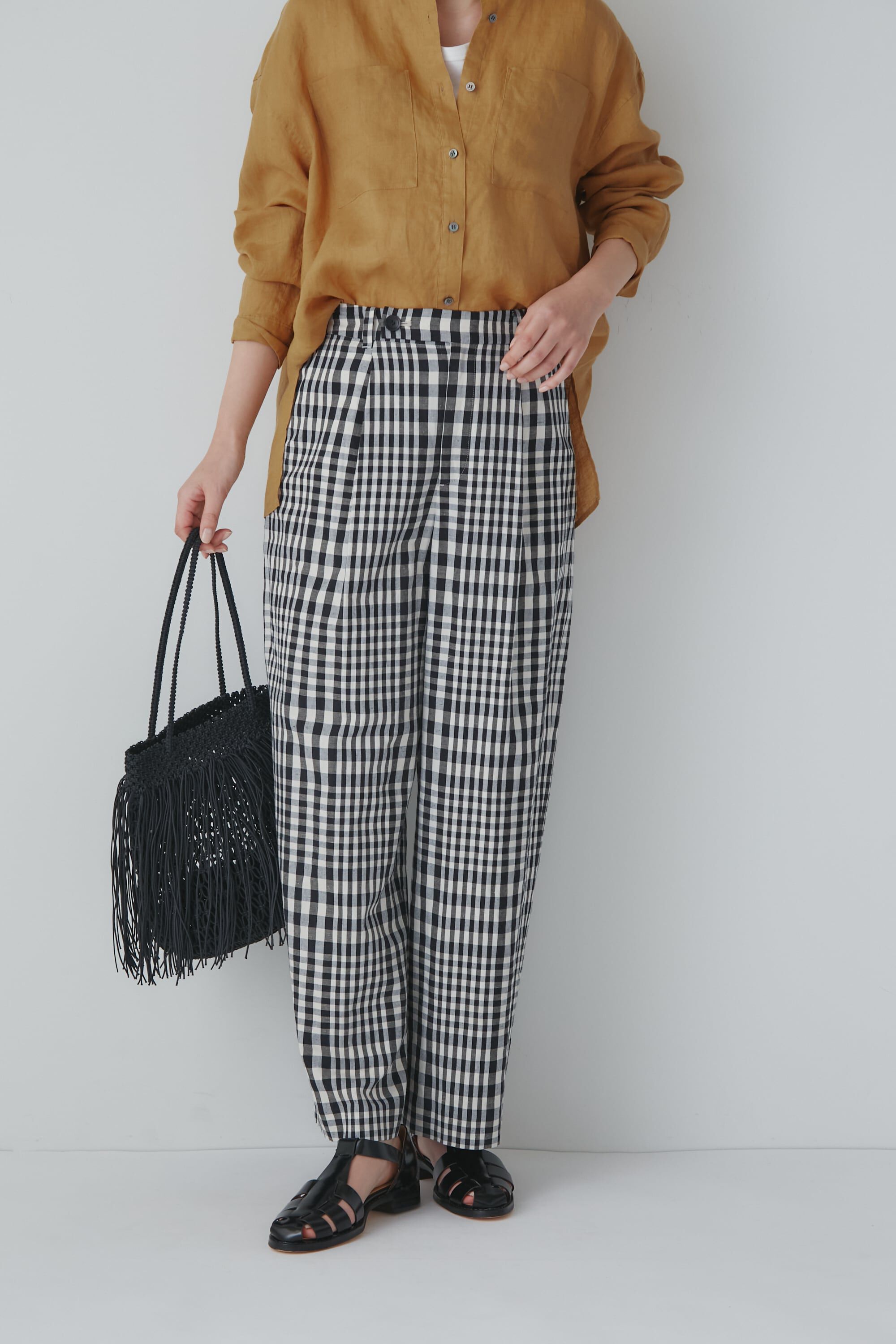  「◆綿麻チェックセミワイドパンツ」|その他|モノトーンギ 3