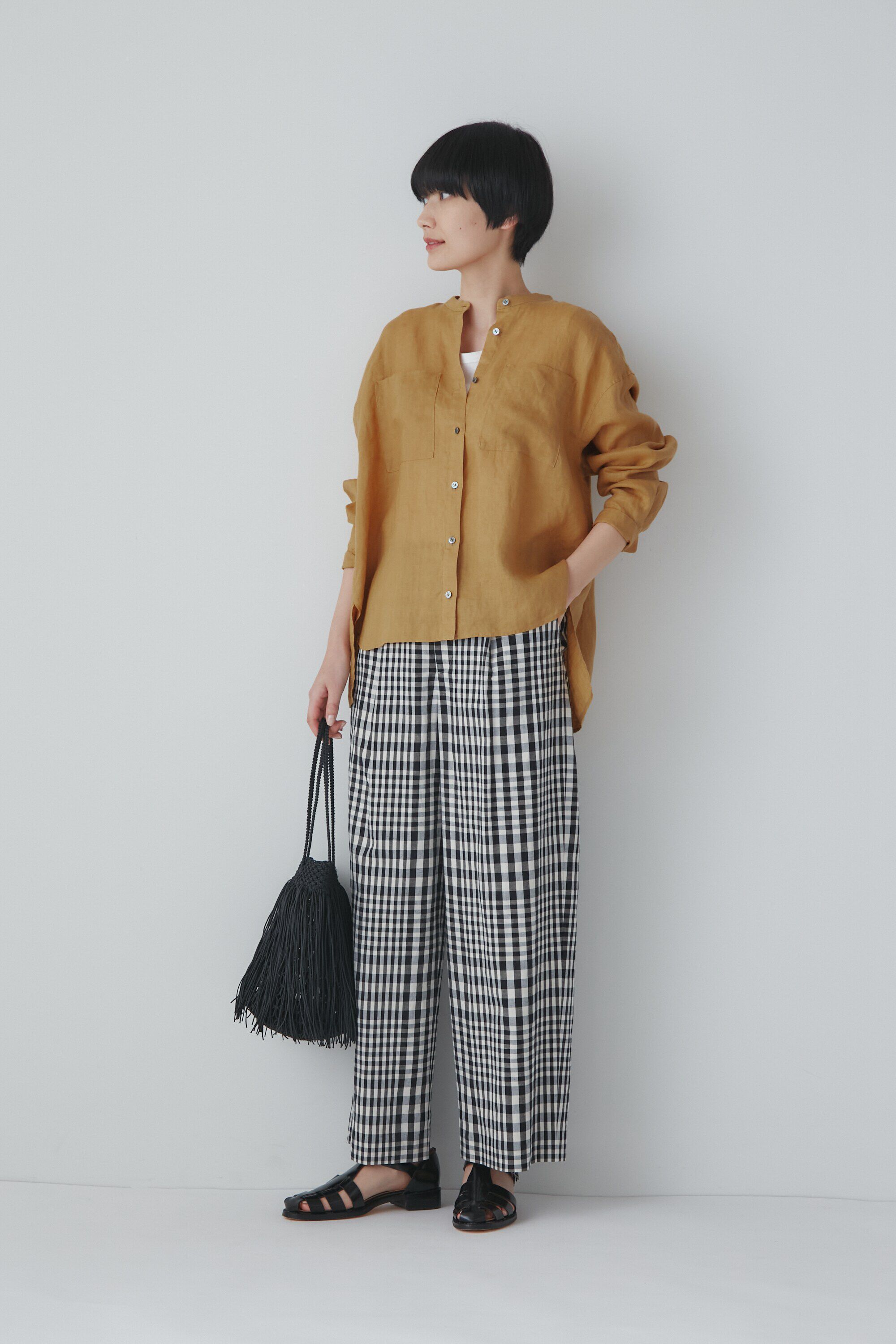  「◆綿麻チェックセミワイドパンツ」|その他|