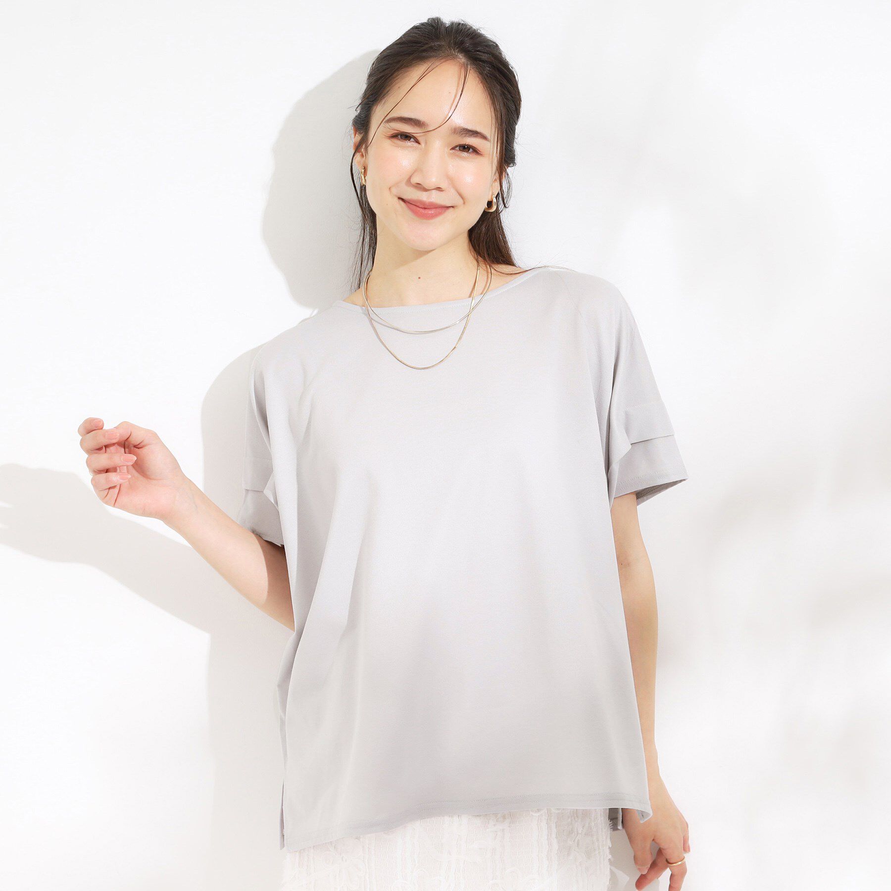 SHOO･LA･RUE「【S-LL/UV/吸水速乾】さらりと着こなす 肩タックゆるトップス」|Tシャツ・カットソー|