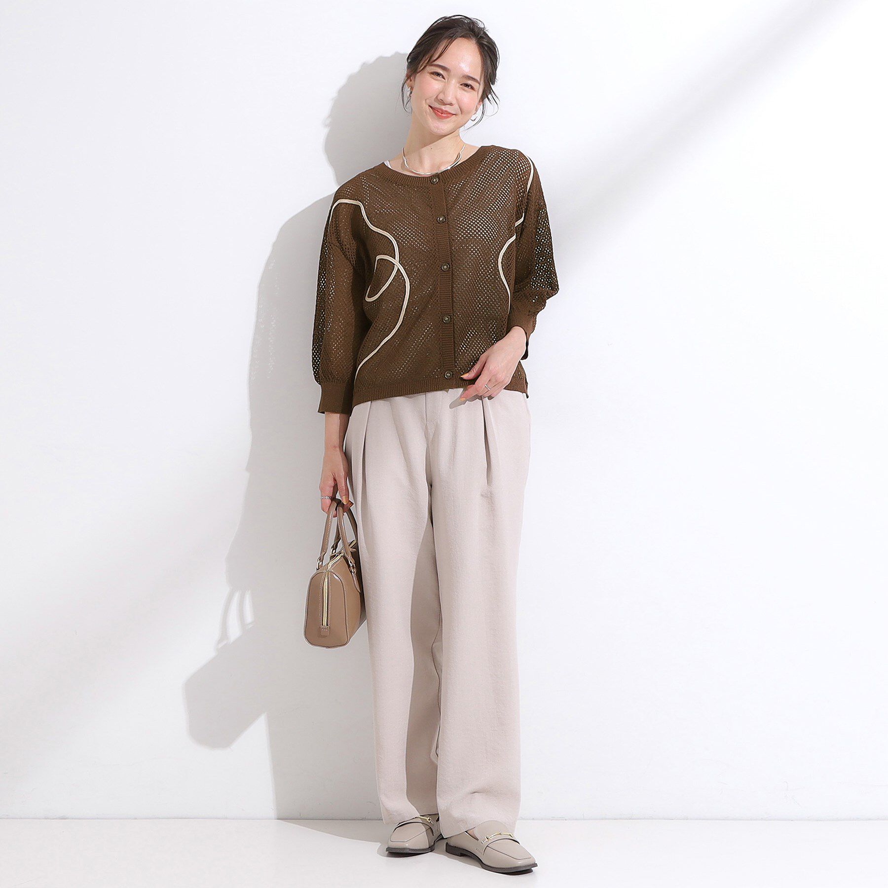 SHOO･LA･RUE「【前後2WAY/S-LL】にょろにょろ刺繍メッシュカーディガン」|カーディガン|