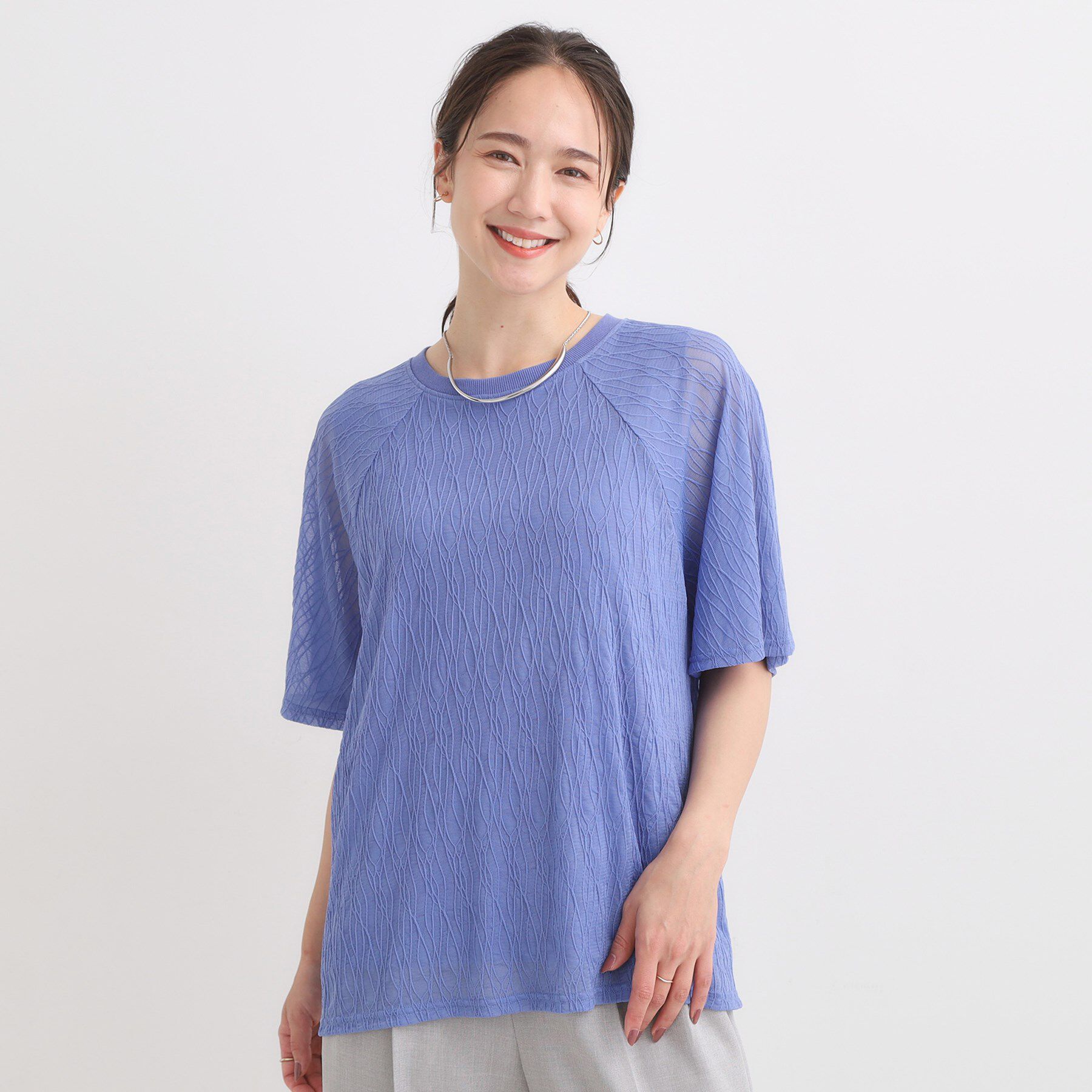 SHOO･LA･RUE「【S-LL/二の腕カバー】ウエーブ柄 インナードッキングトップス」|Tシャツ・カットソー|