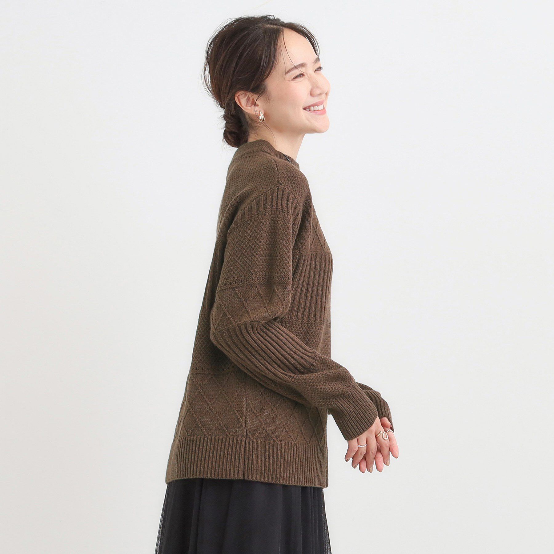 SHOO･LA･RUE「【洗濯機可/毛玉レス】1枚でサマ見え ミックスケーブル柄ニット」|ニット・セーター|