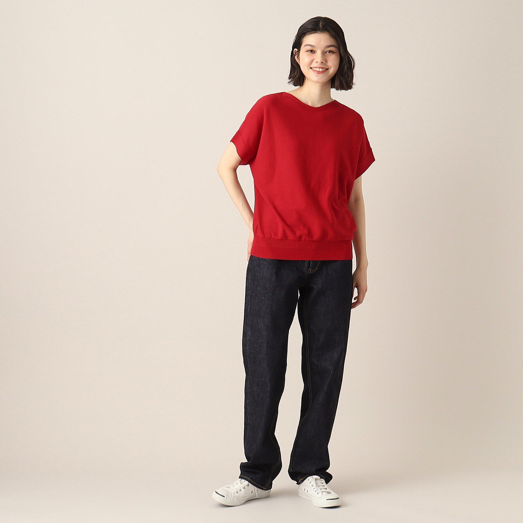 Dessin「【洗える】浅Vネックフレンチスリーブニット」|ニット・セーター|