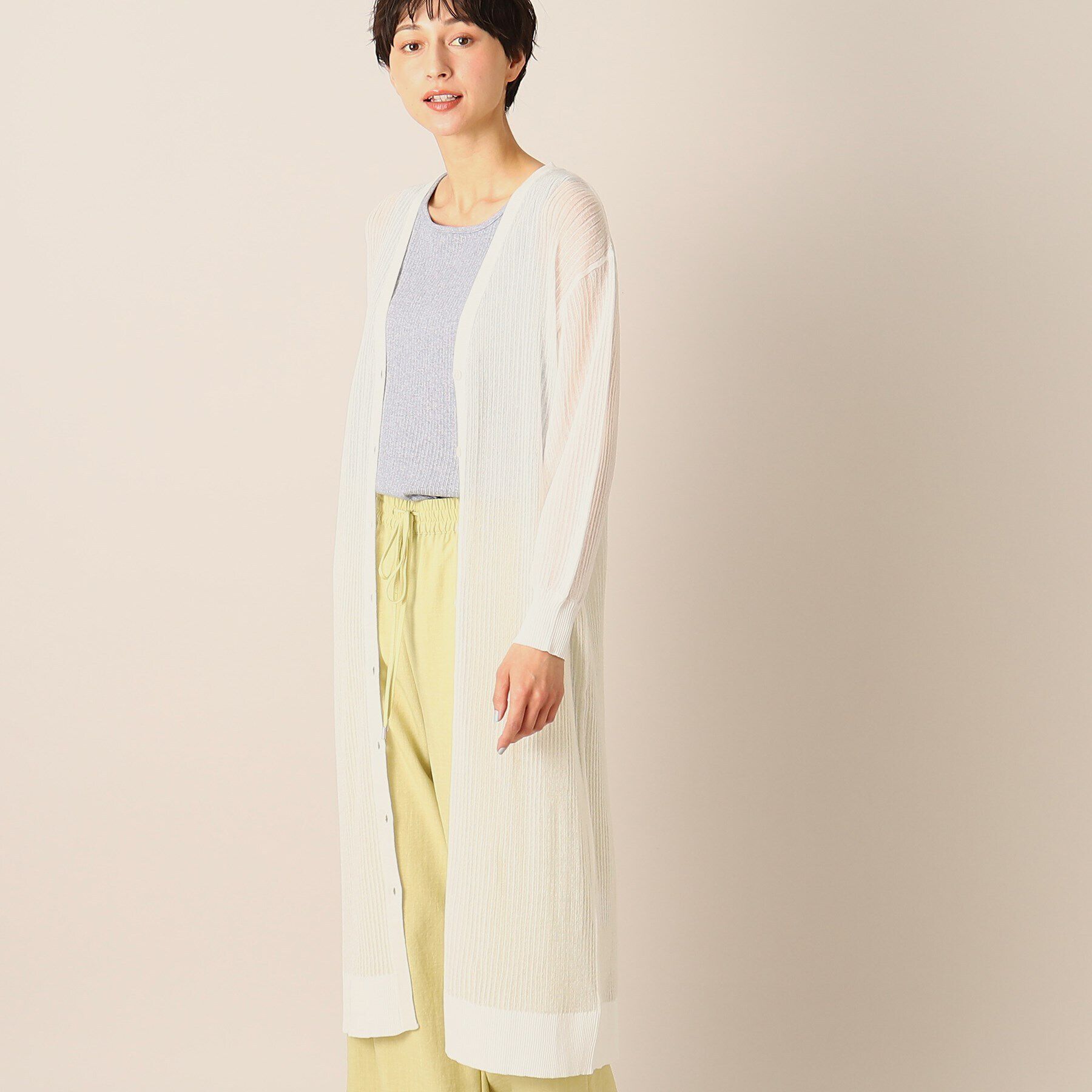 Dessin「【洗える】リネンブレンドリブロングカーディガン」|カーディガン|