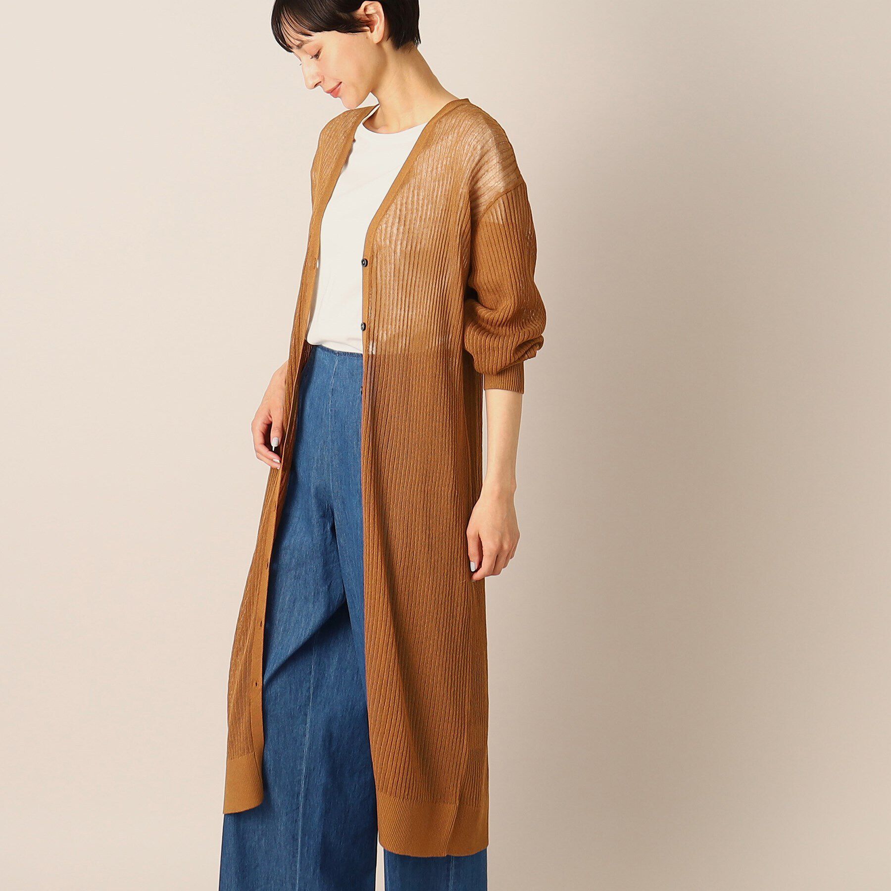Dessin「【洗える】リネンブレンドリブロングカーディガン」|カーディガン|