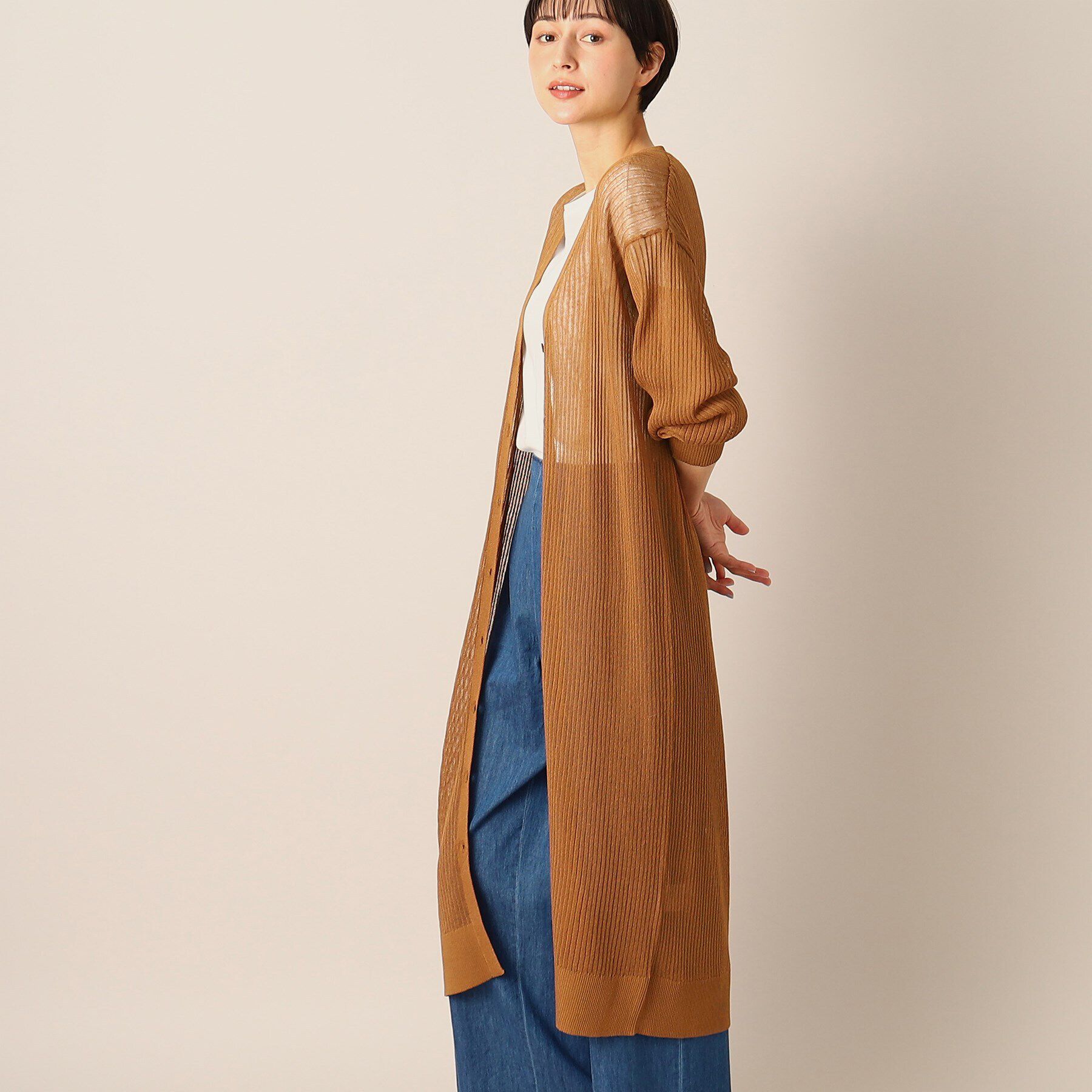 Dessin「【洗える】リネンブレンドリブロングカーディガン」|カーディガン|