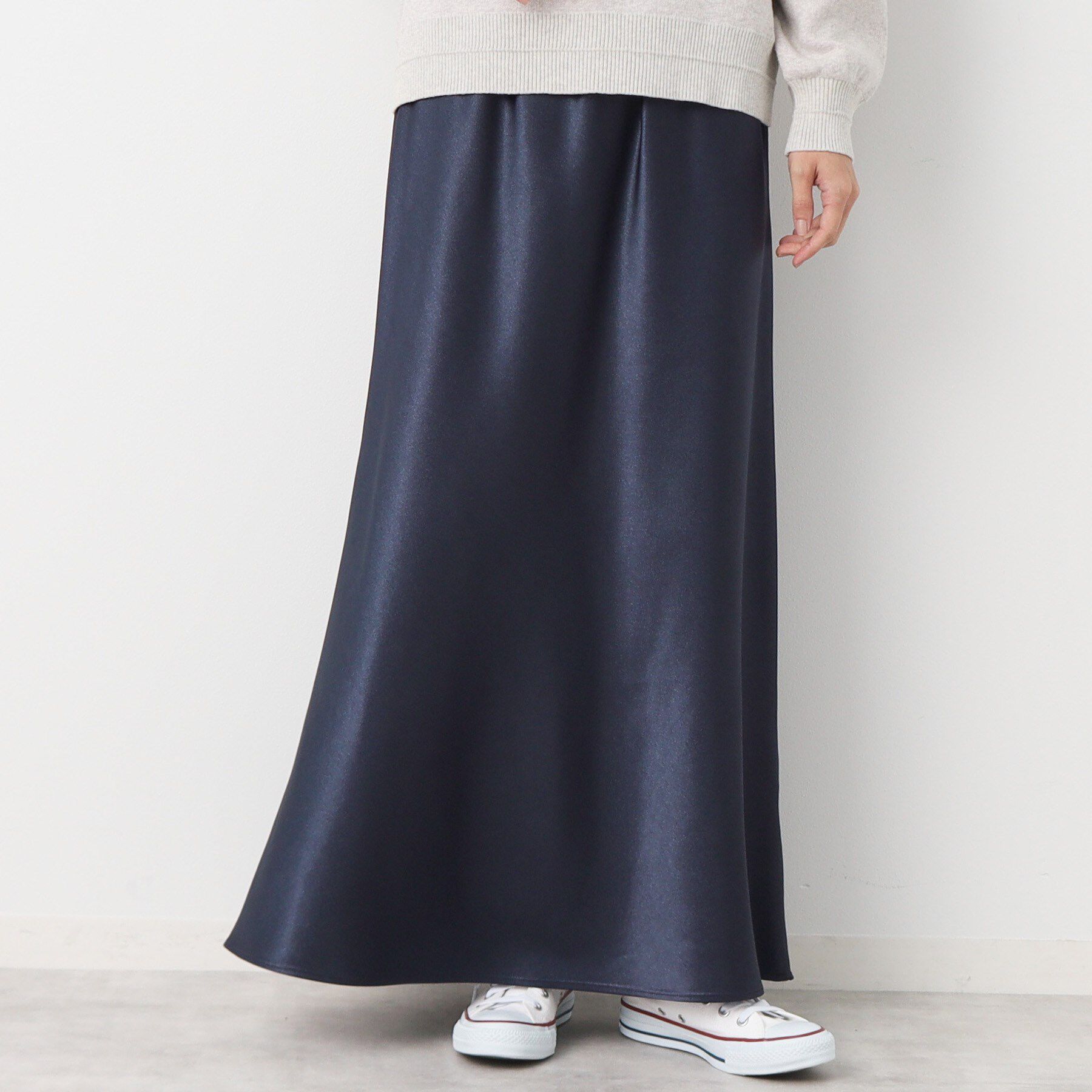 Dessin「【洗える】ナローサテンロングスカート」|スカート|ネイビー(094)