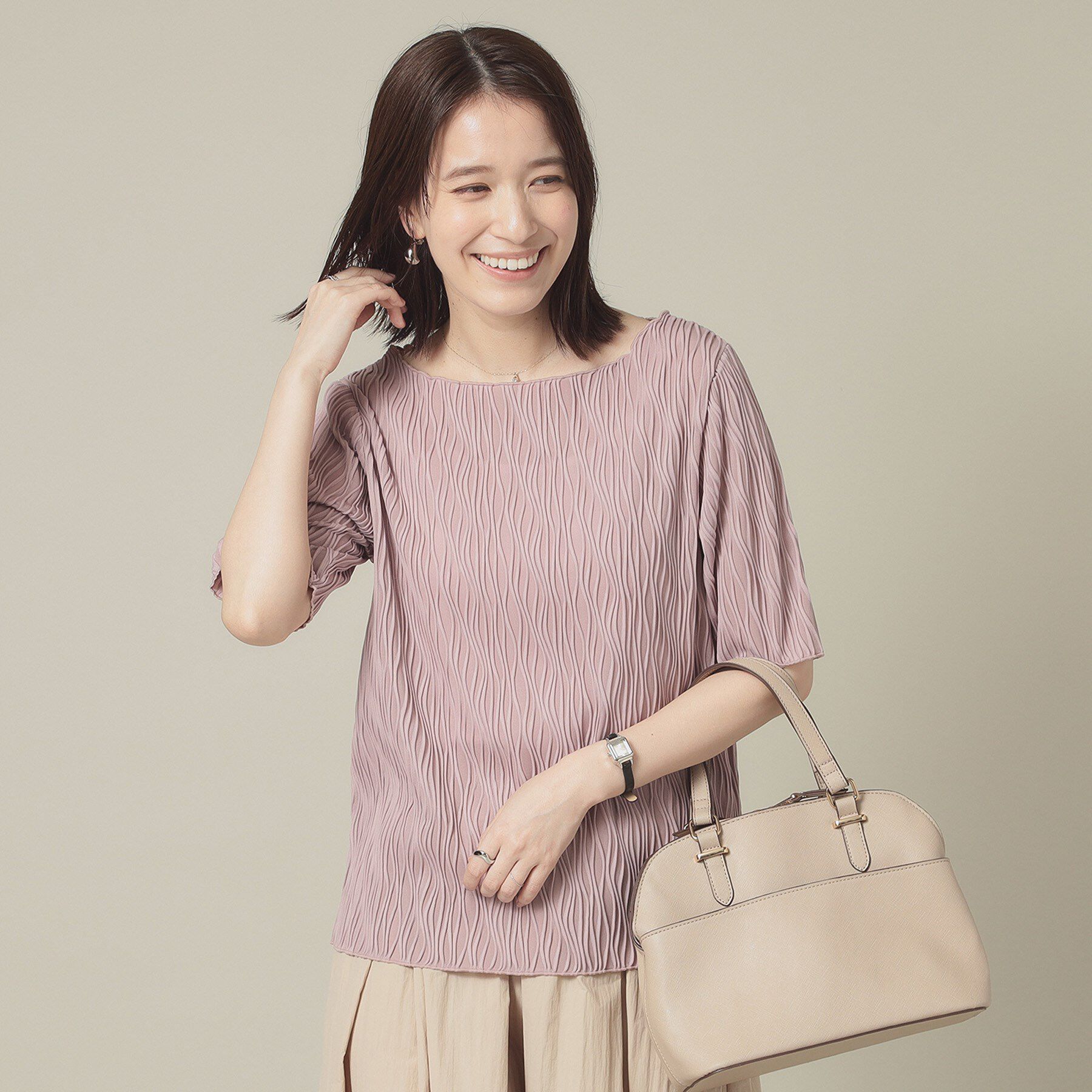 ITS&rsquo;DEMO「【洗濯機OK】ジャカード5分袖プルオーバー」|Tシャツ・カットソー|ピンク(071)