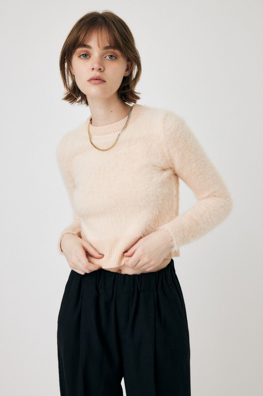 MOUSSY「CROPPED SHAGGY KNIT トップス」|ニット・セーター|L/PNK1