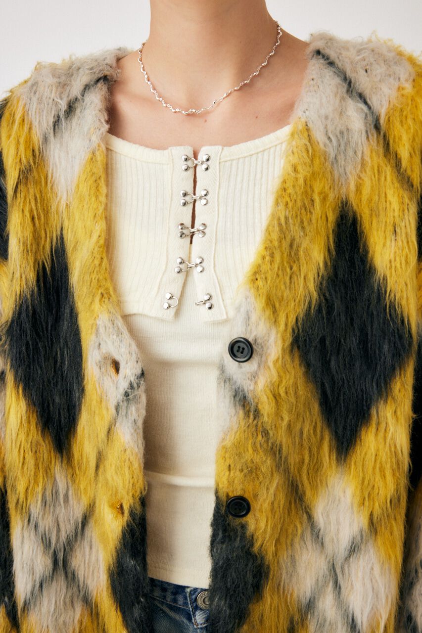 MOUSSY「SHAGGY KNIT ARGYLE カーディガン」|カーディガン|