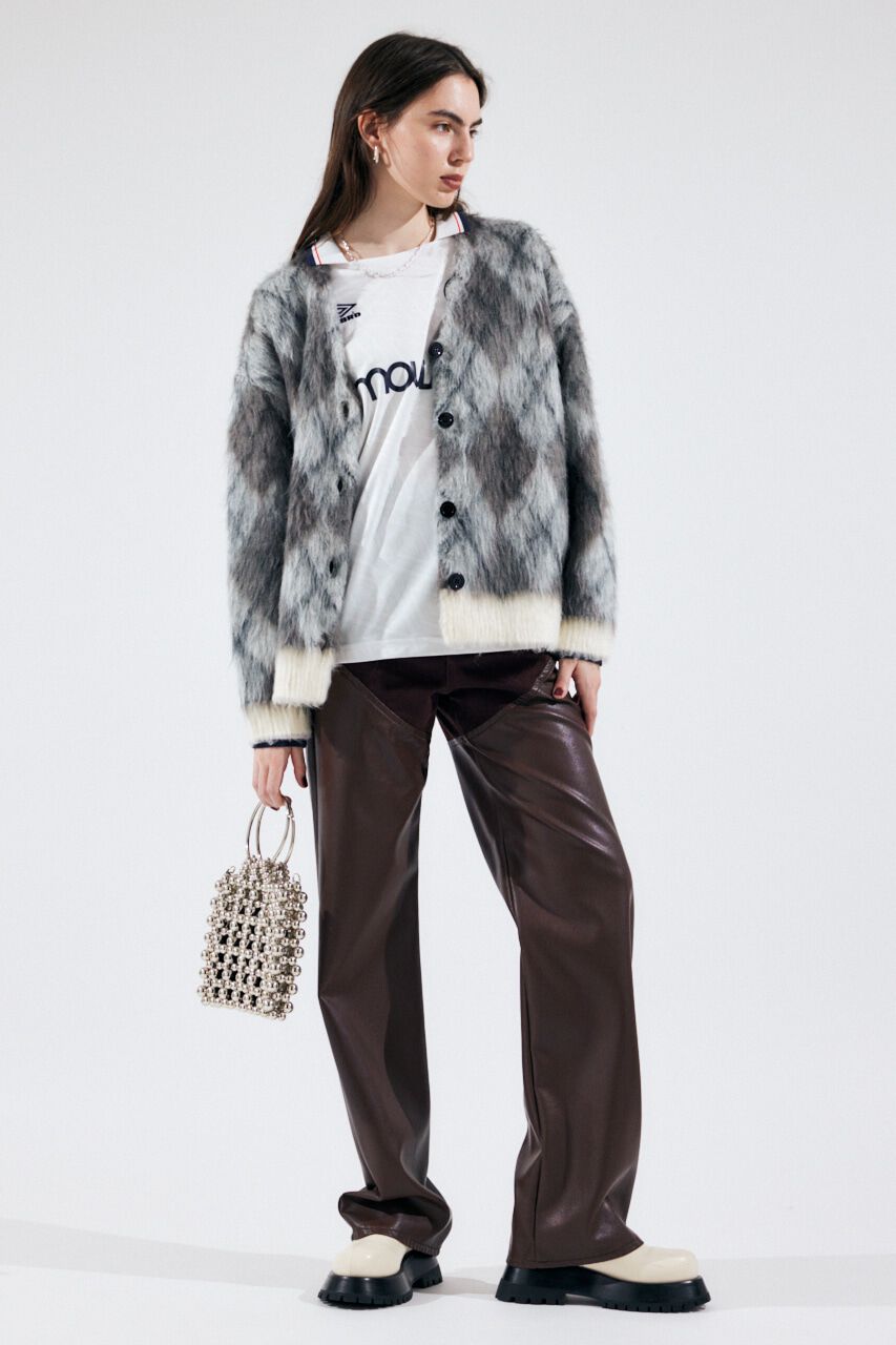 MOUSSY「SHAGGY KNIT ARGYLE カーディガン」|カーディガン|