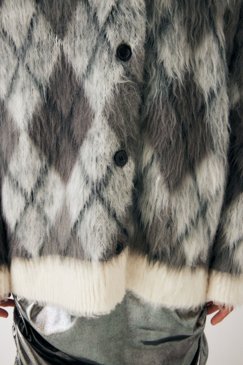 MOUSSY「SHAGGY KNIT ARGYLE カーディガン」|カーディガン|