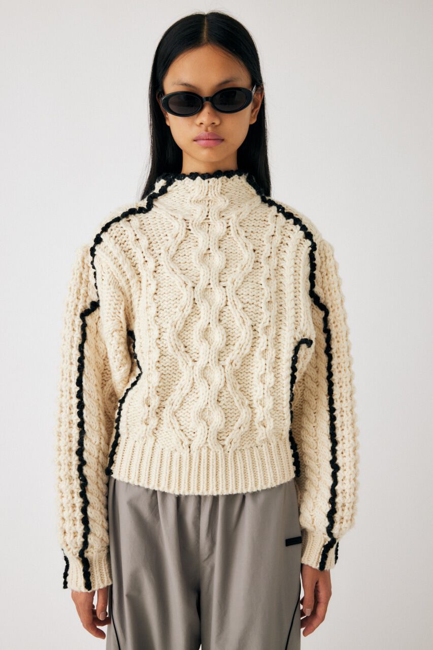 MOUSSY「STITCH CABLE ニット」|ニット・セーター|O/WHT1