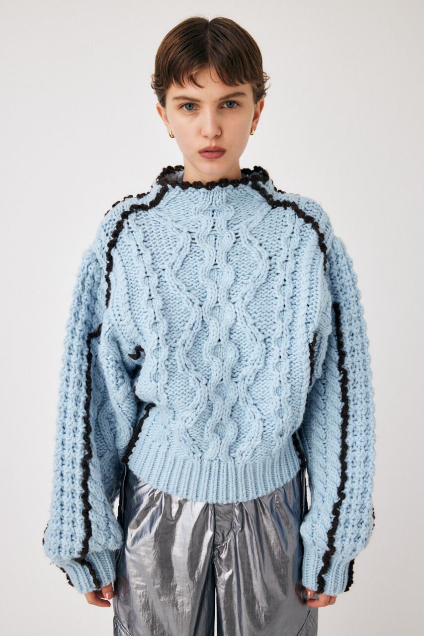 MOUSSY「STITCH CABLE ニット」|ニット・セーター|L/BLU1