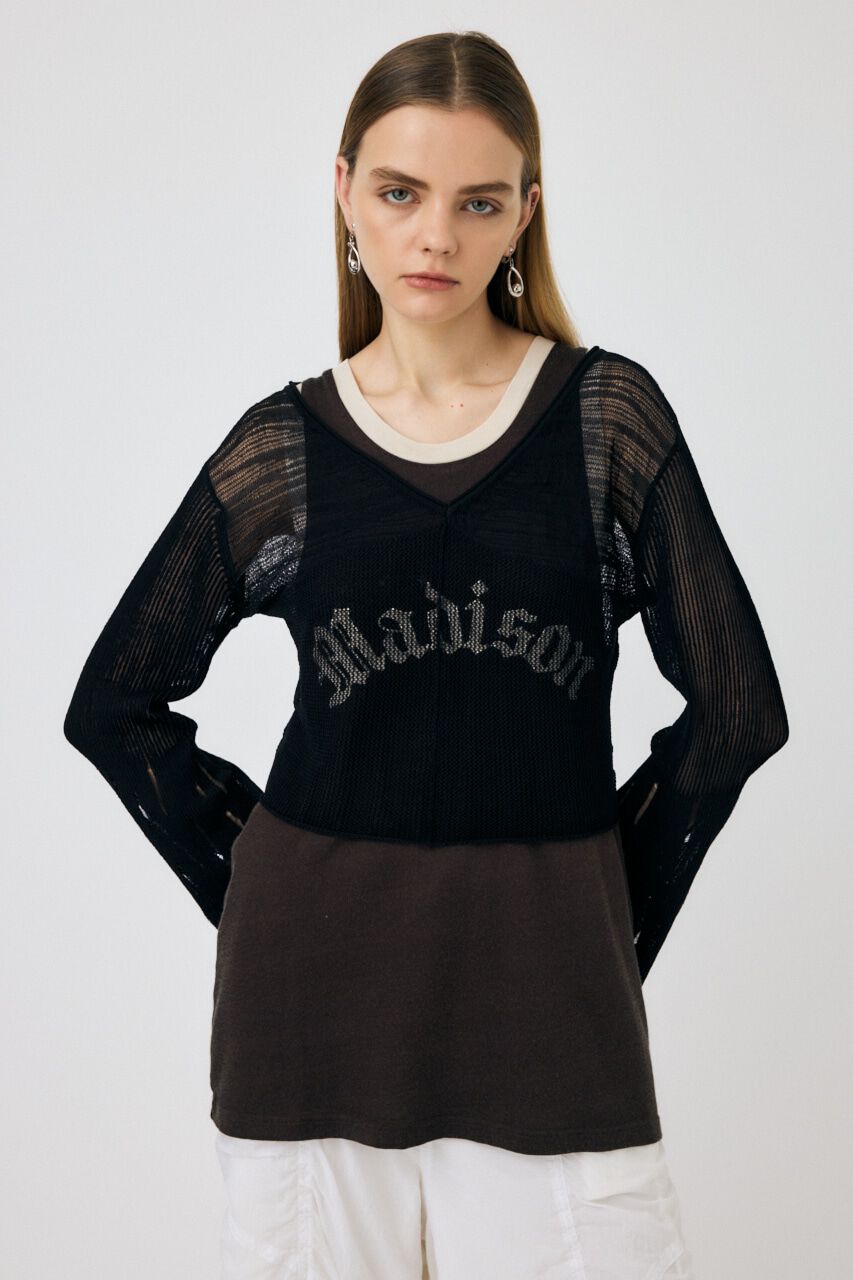 MOUSSY「MESH V NECK ニットトップス」|ニット・セーター|